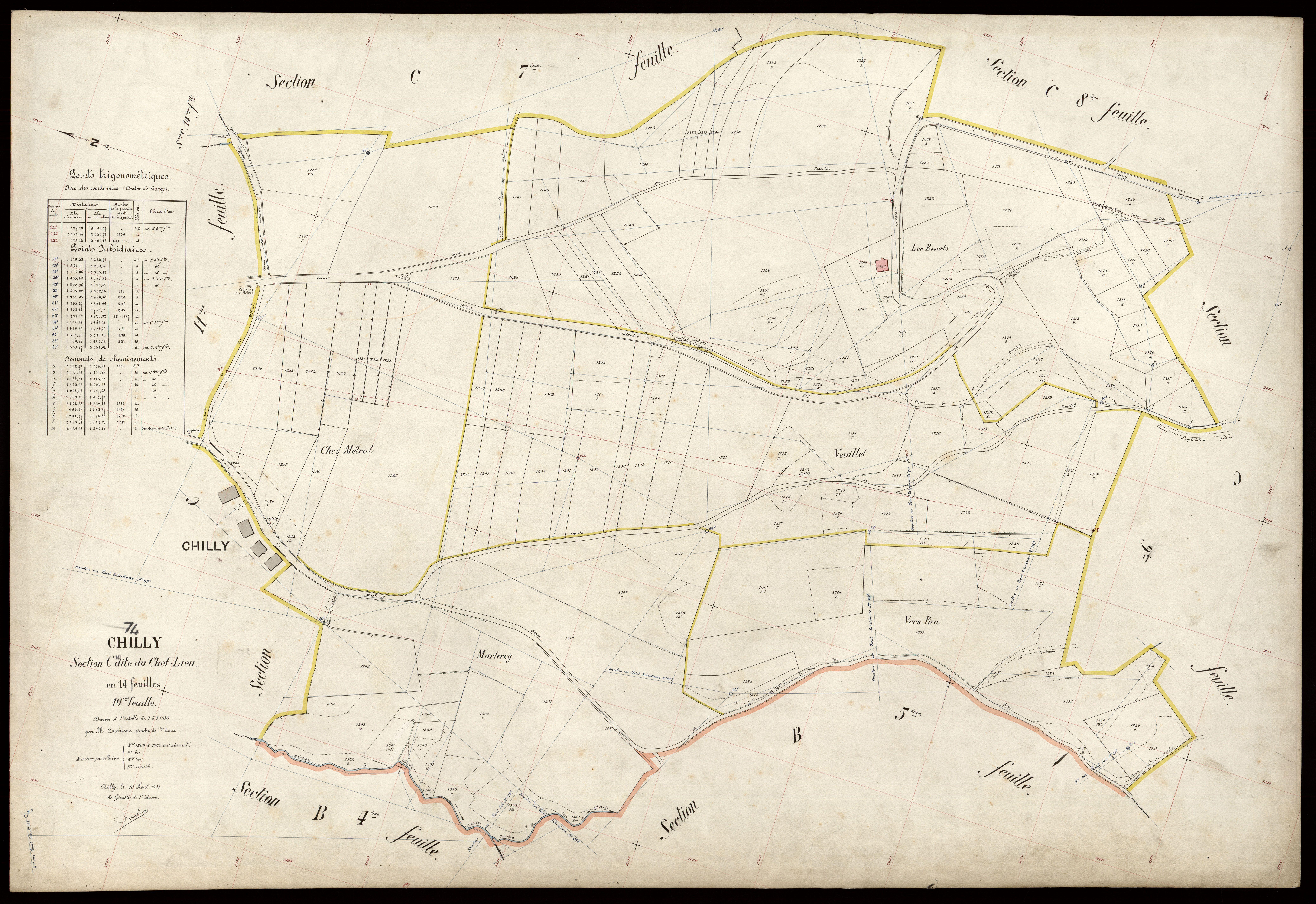 3 P 3 3587 - Feuille n° 11, parcelles n° 1366 à 160 - 10 août 1908