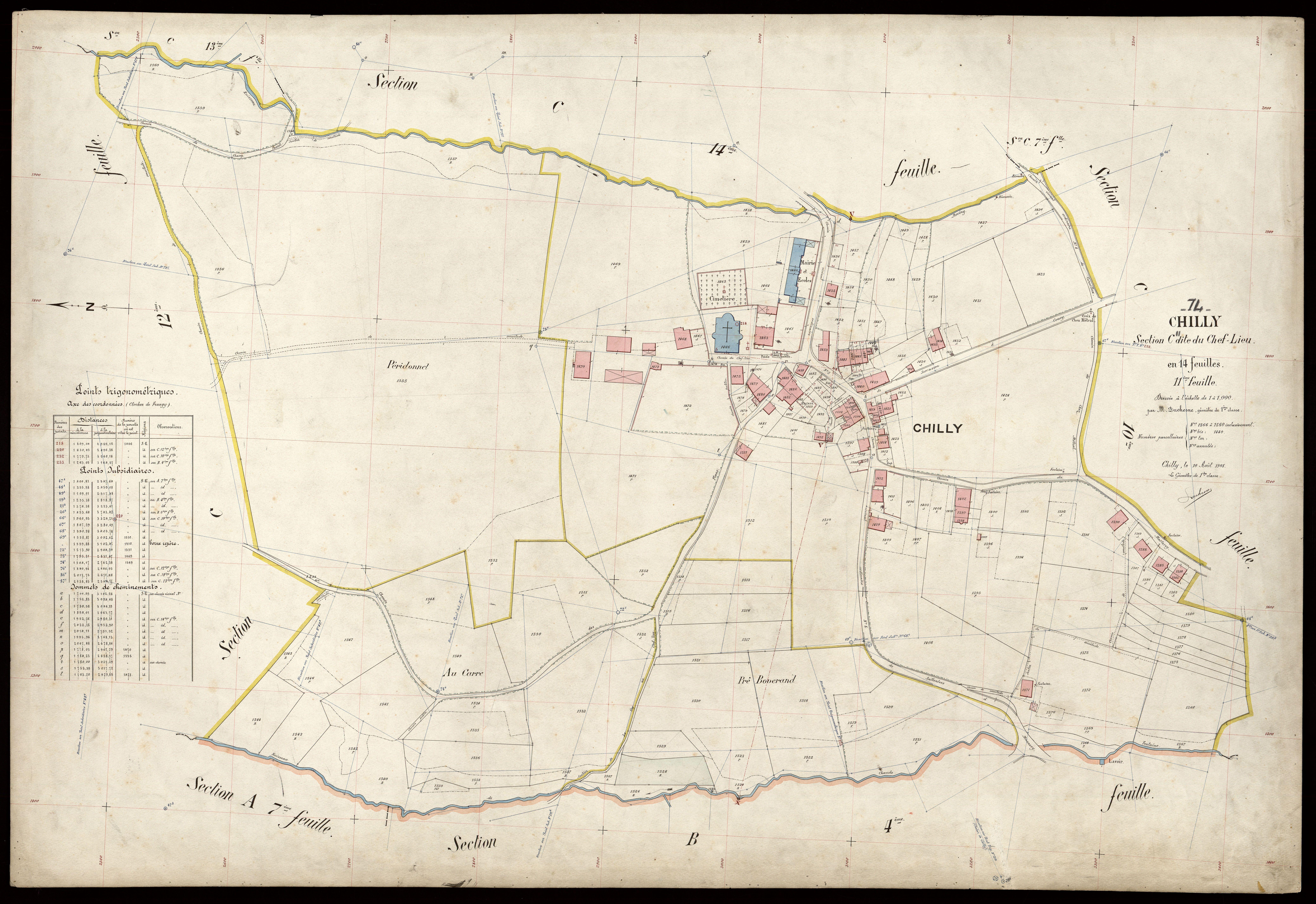 3 P 3 3588 - Feuille n° 12, parcelles n° 161 à 1800 - 10 août 1908