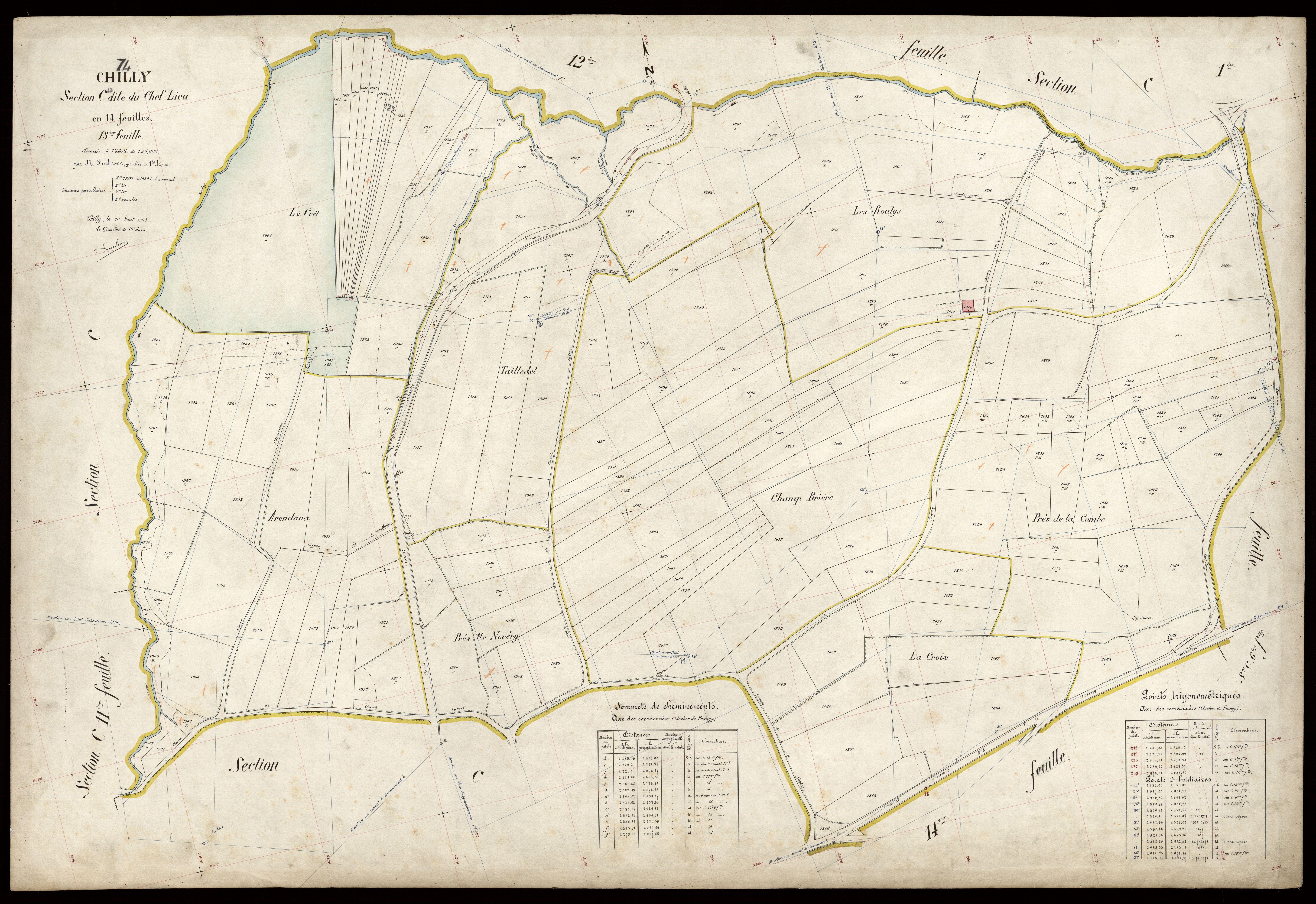 3 P 3 3590 - Feuille n° 14, parcelles n° 1990 à 2240 - 10 août 1908