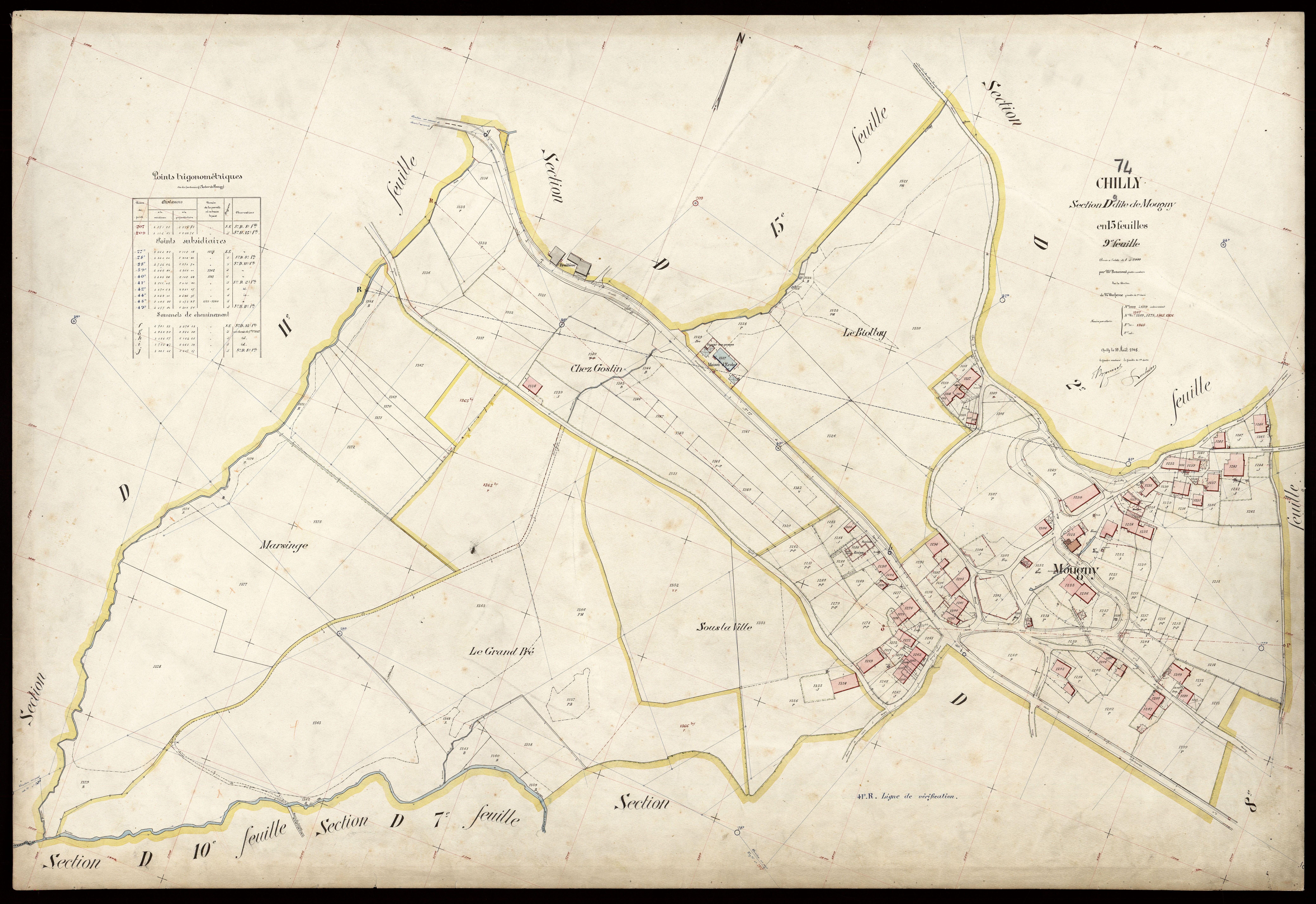 3 P 3 3600 - Feuille n° 10, parcelles n° 1380 à 1494 - 10 août 1908