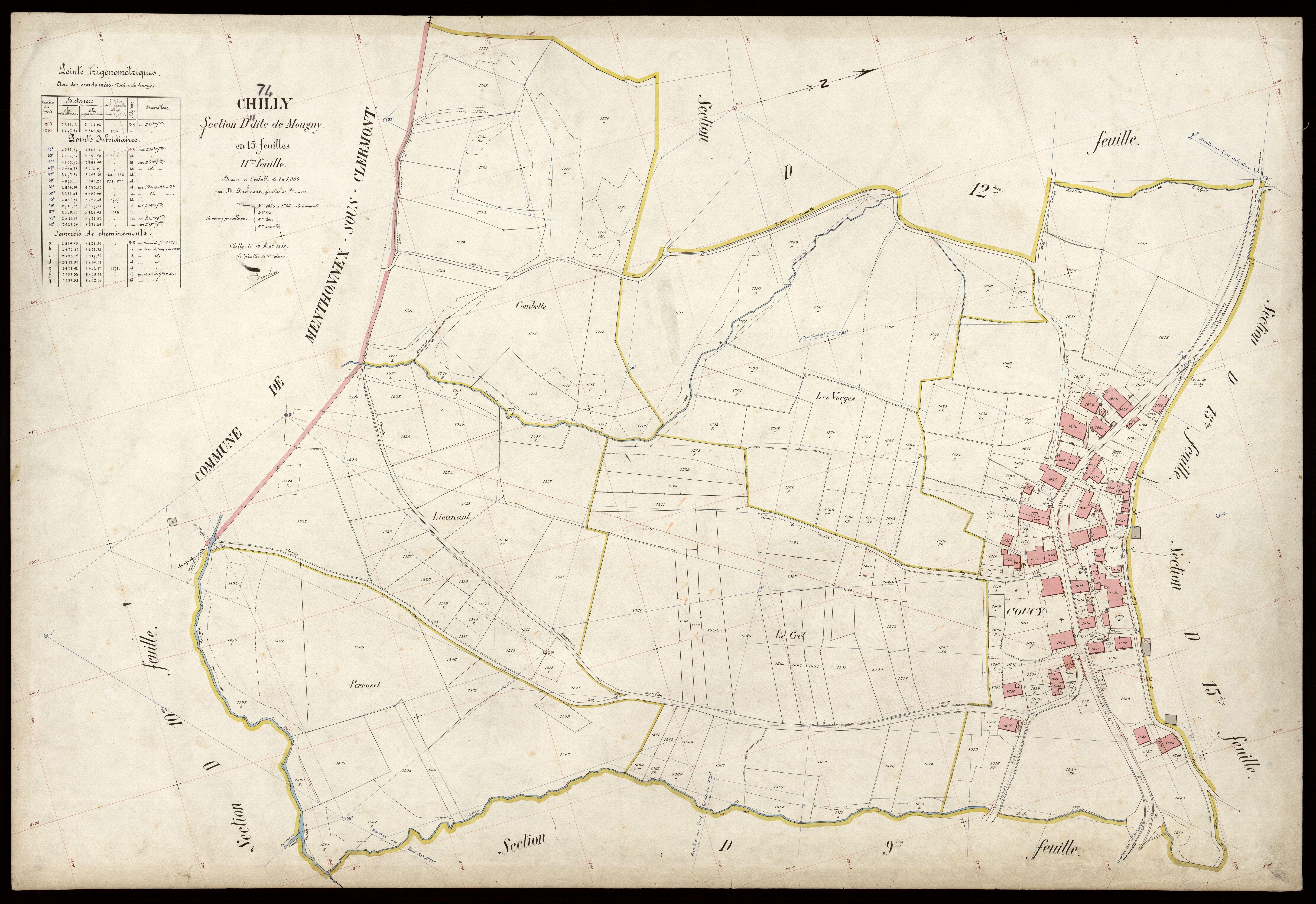 3 P 3 3602 - Feuille n° 12, parcelles n° 173 à 1907 - 10 août 1908
