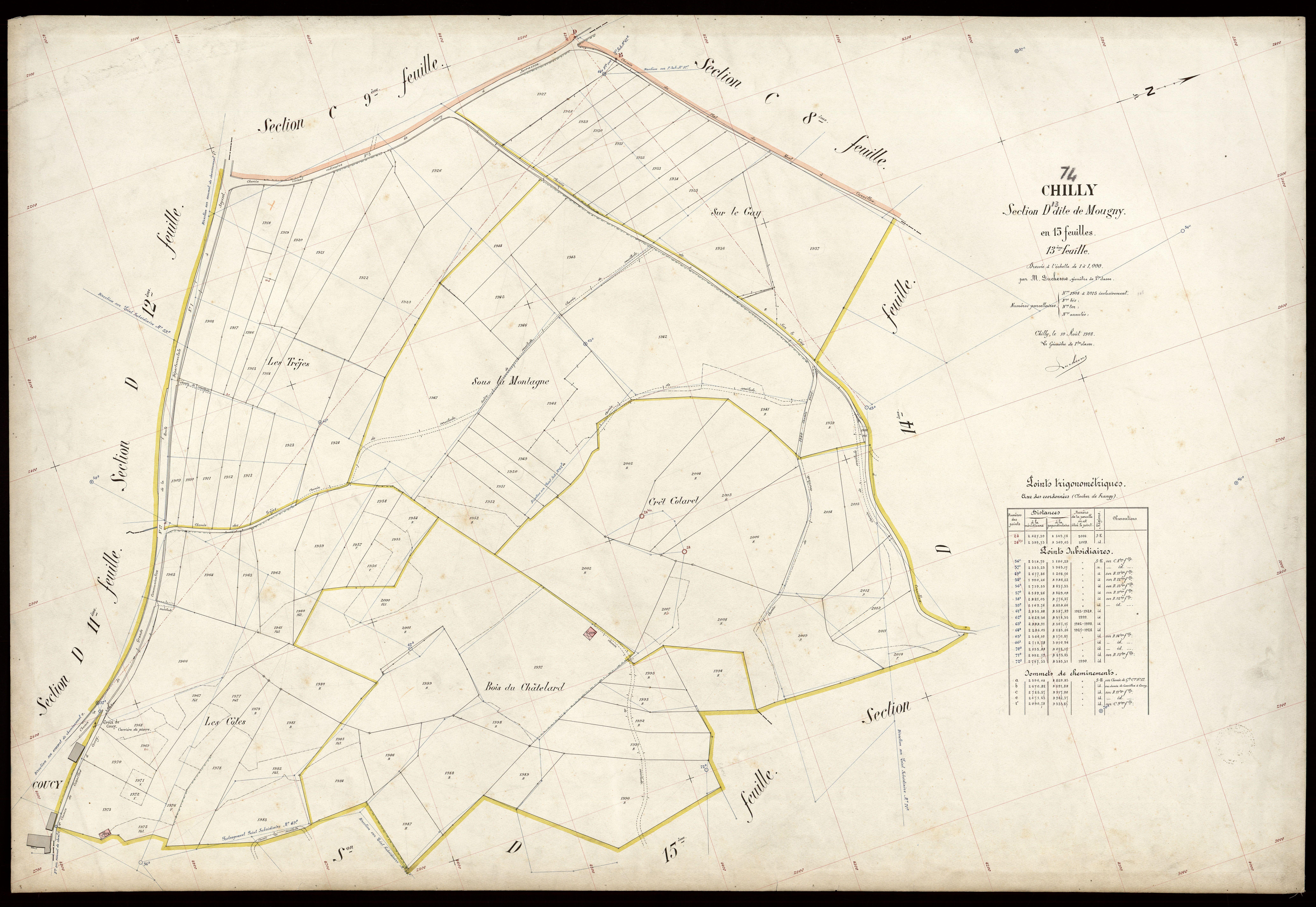 3 P 3 3604 - Feuille n° 14, parcelles n° 2016 à 2197 - 10 août 1908