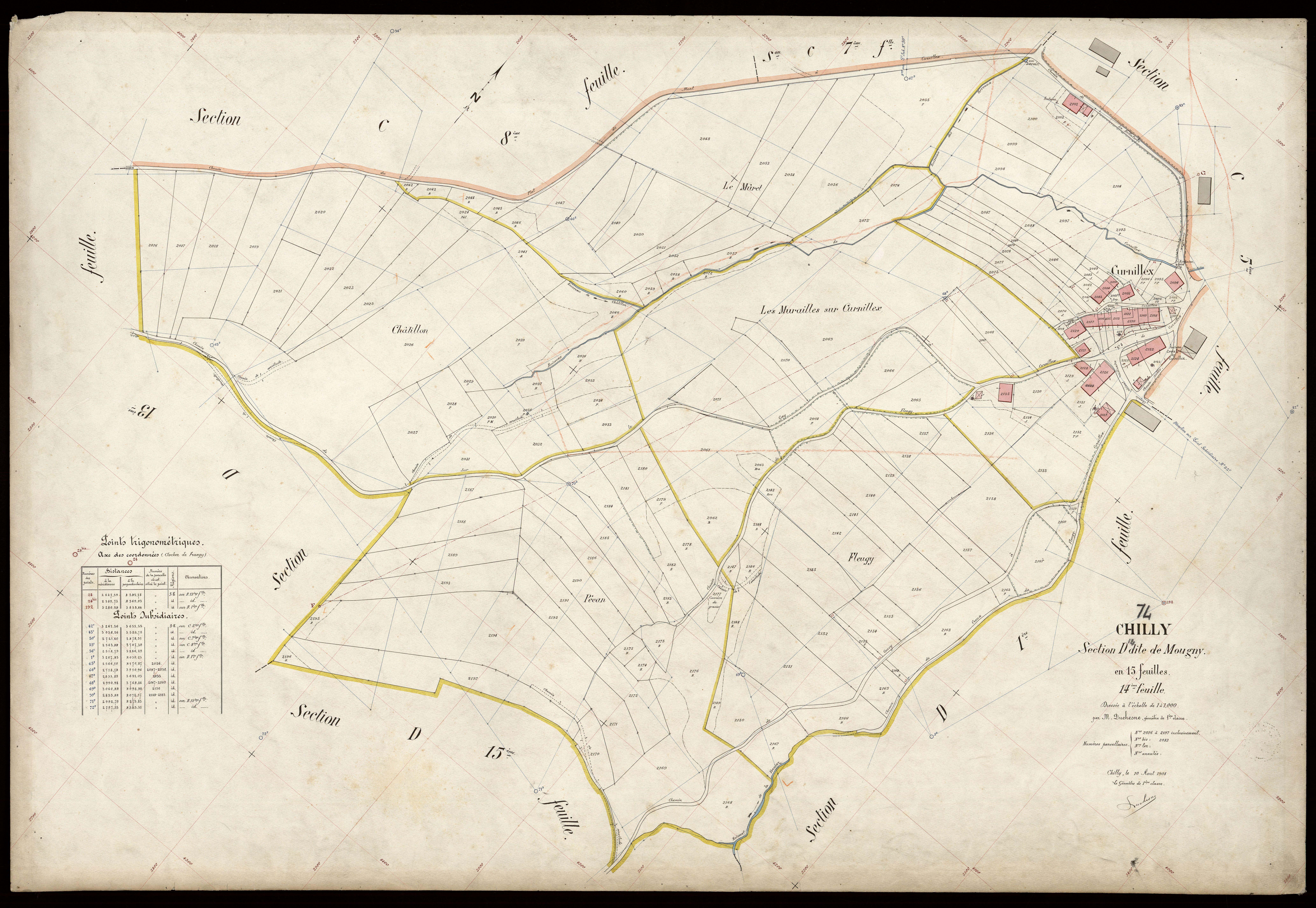 3 P 3 3605 - Feuille n° 1, parcelles n° 2198 à 2332 - 10 août 1908