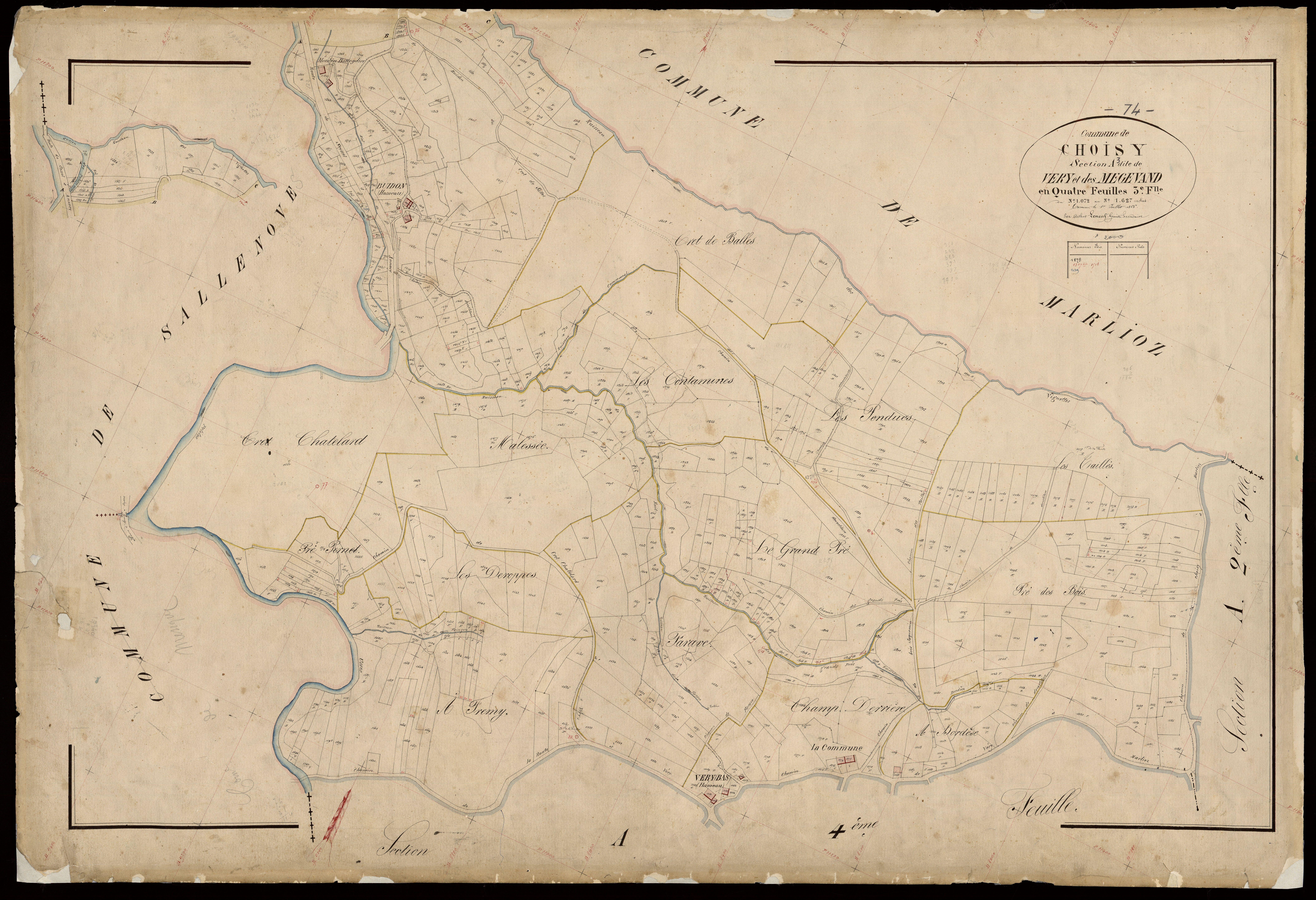 3 P 3 3611 - Feuille n° 4, parcelles n° 1628 à 2081 - 1er juillet 1866