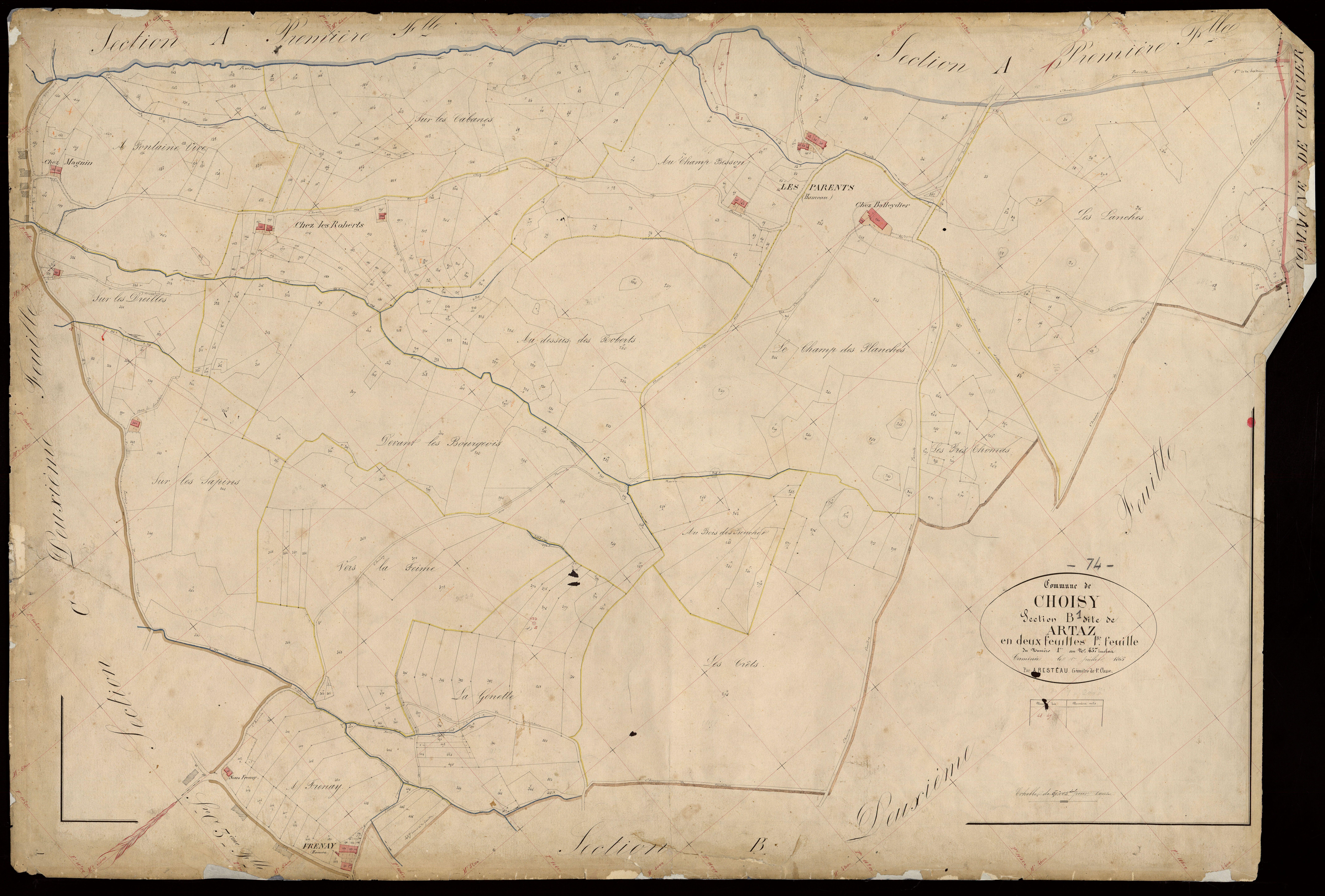 3 P 3 3613 - Feuille n° 2, parcelles n° 438 à 713 - 1er juillet 1866