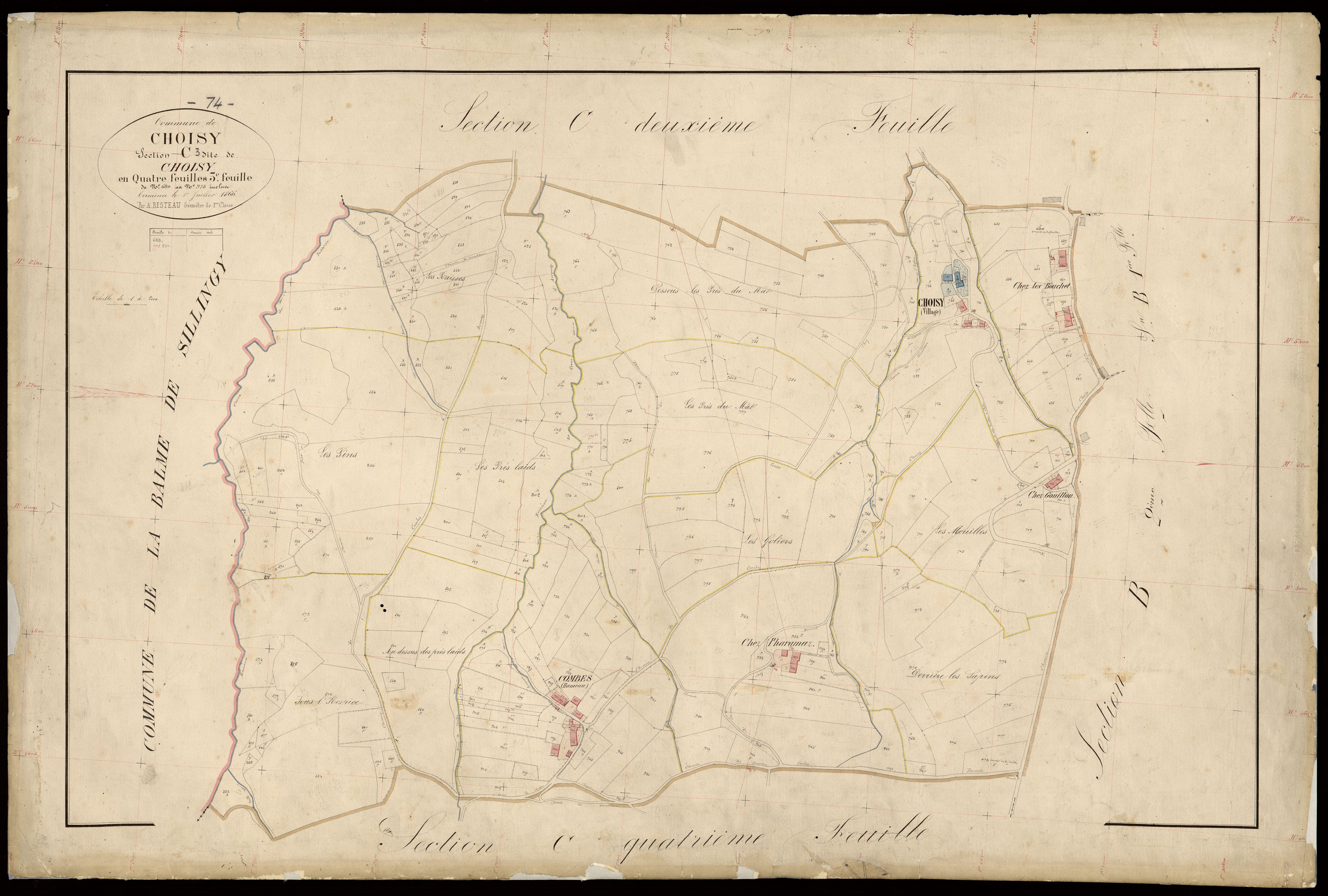 3 P 3 3617 - Feuille n° 4, parcelles n° 979 à 122 - 1er juillet 1866
