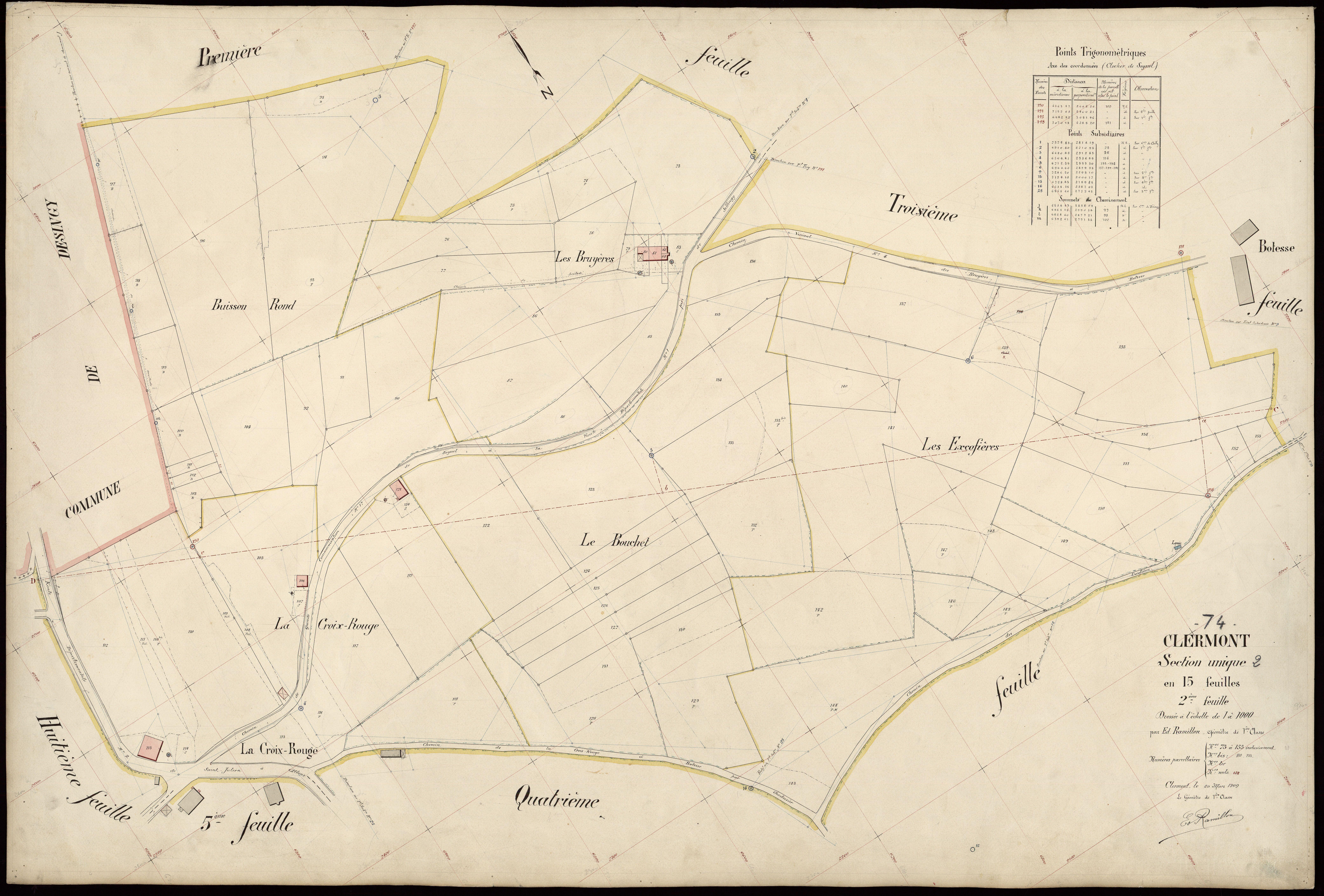 3 P 3 3665 - Feuille n° 3, parcelles n° 16 à 274 - 20 mars 1909