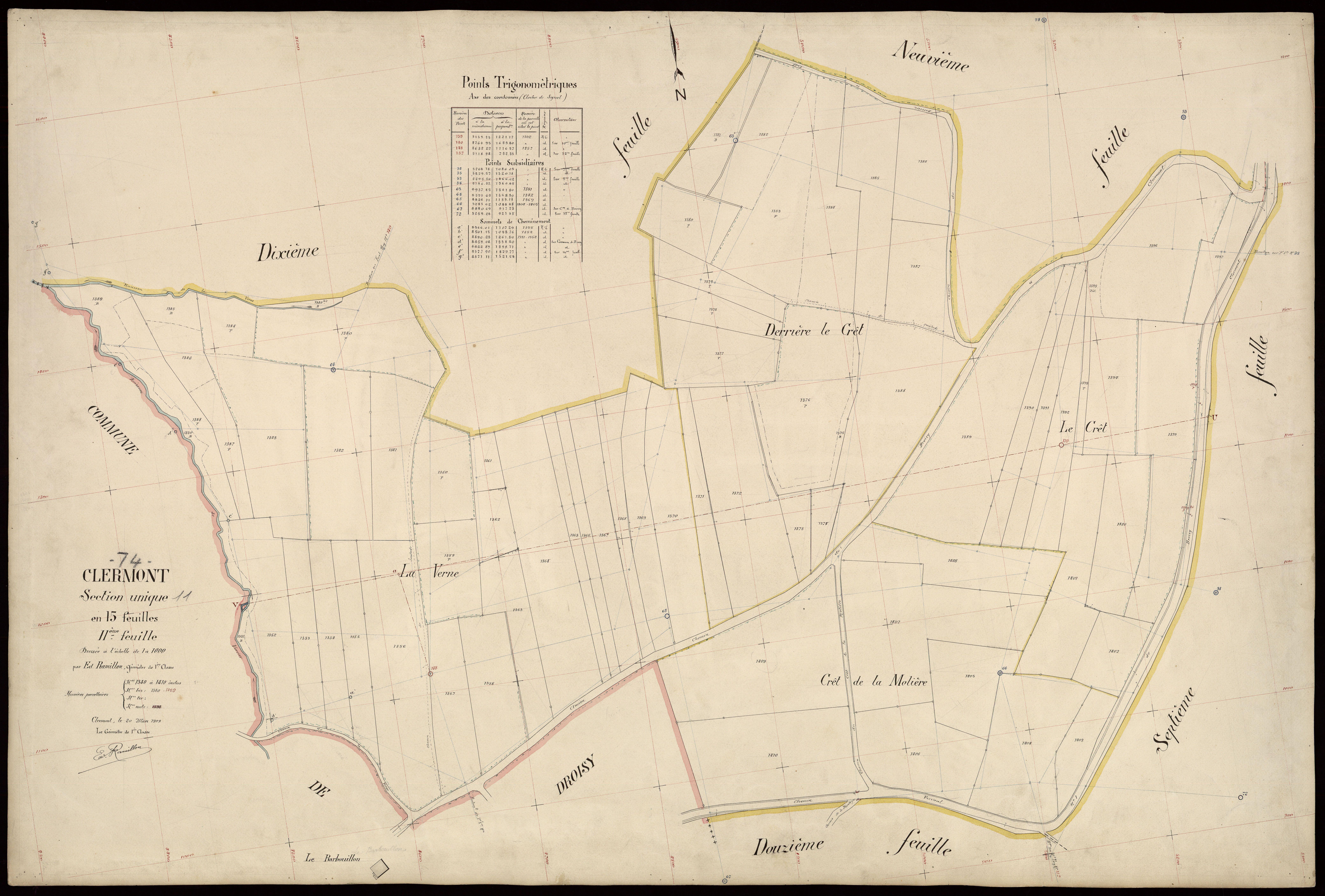 3 P 3 3674 - Feuille n° 12, parcelles n° 1411 à 101 - 20 mars 1909