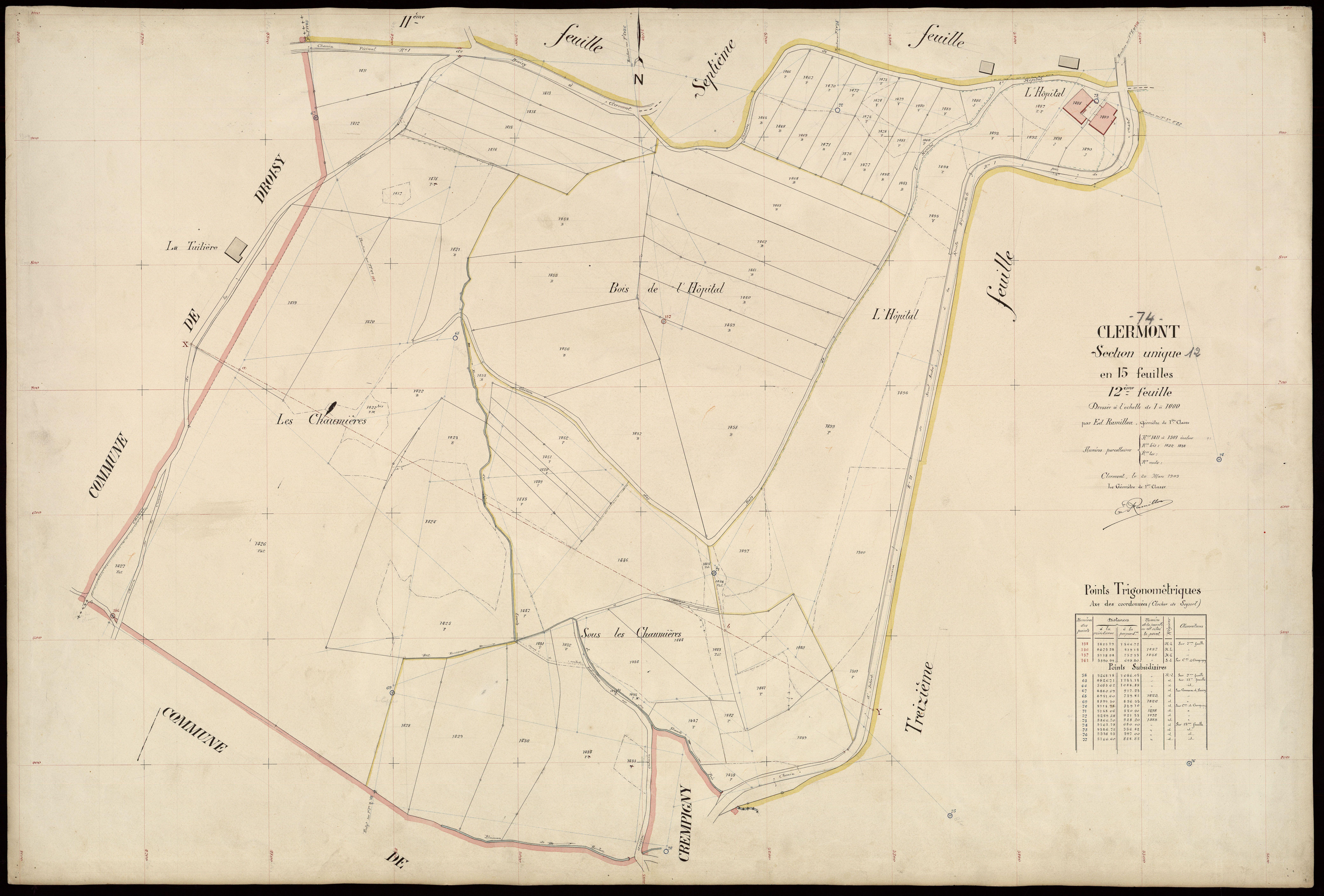 3 P 3 3675 - Feuille n° 13, parcelles n° 102 à 191 - 20 mars 1909