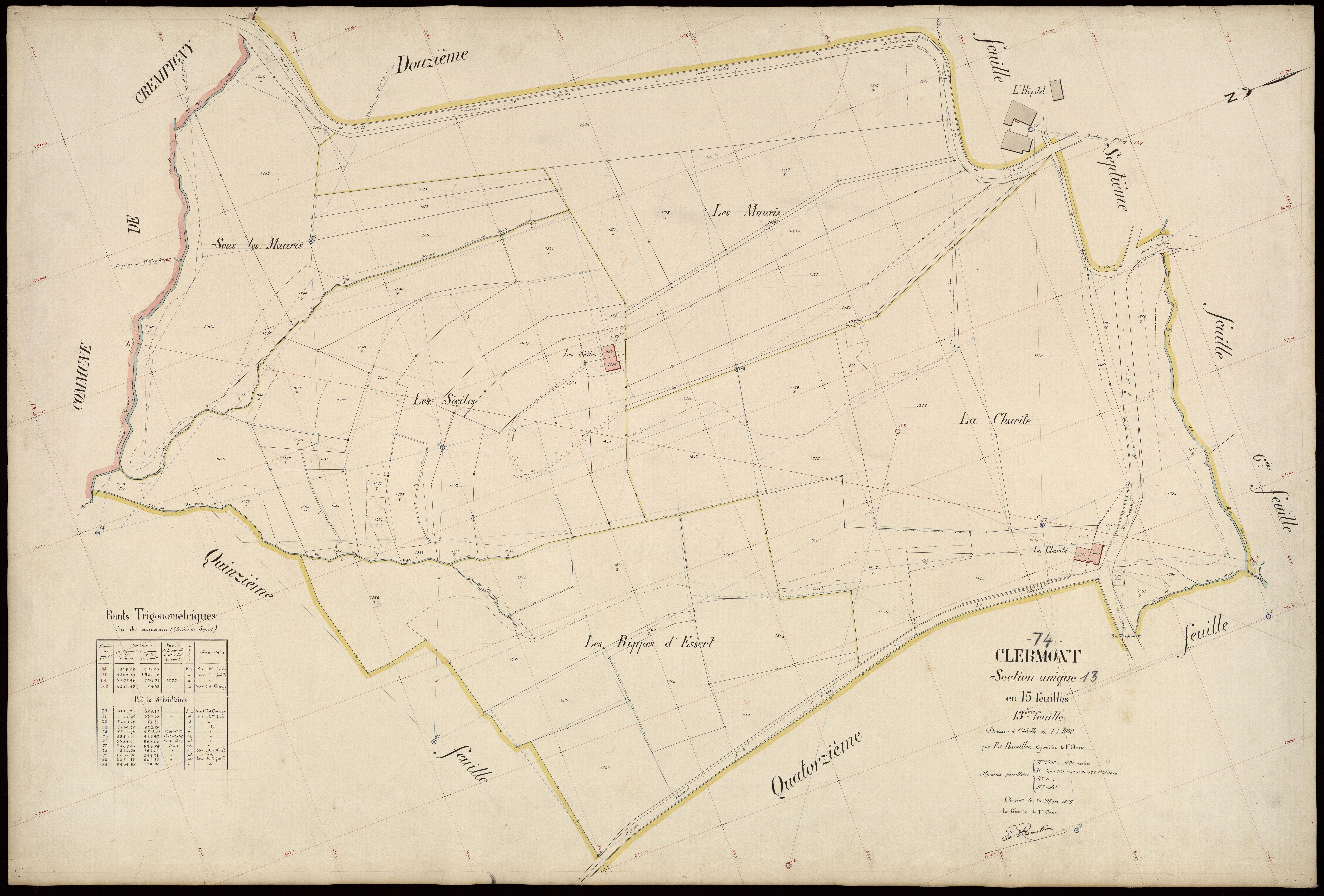 3 P 3 3676 - Feuille n° 14, parcelles n° 192 à 1694 - 20 mars 1909
