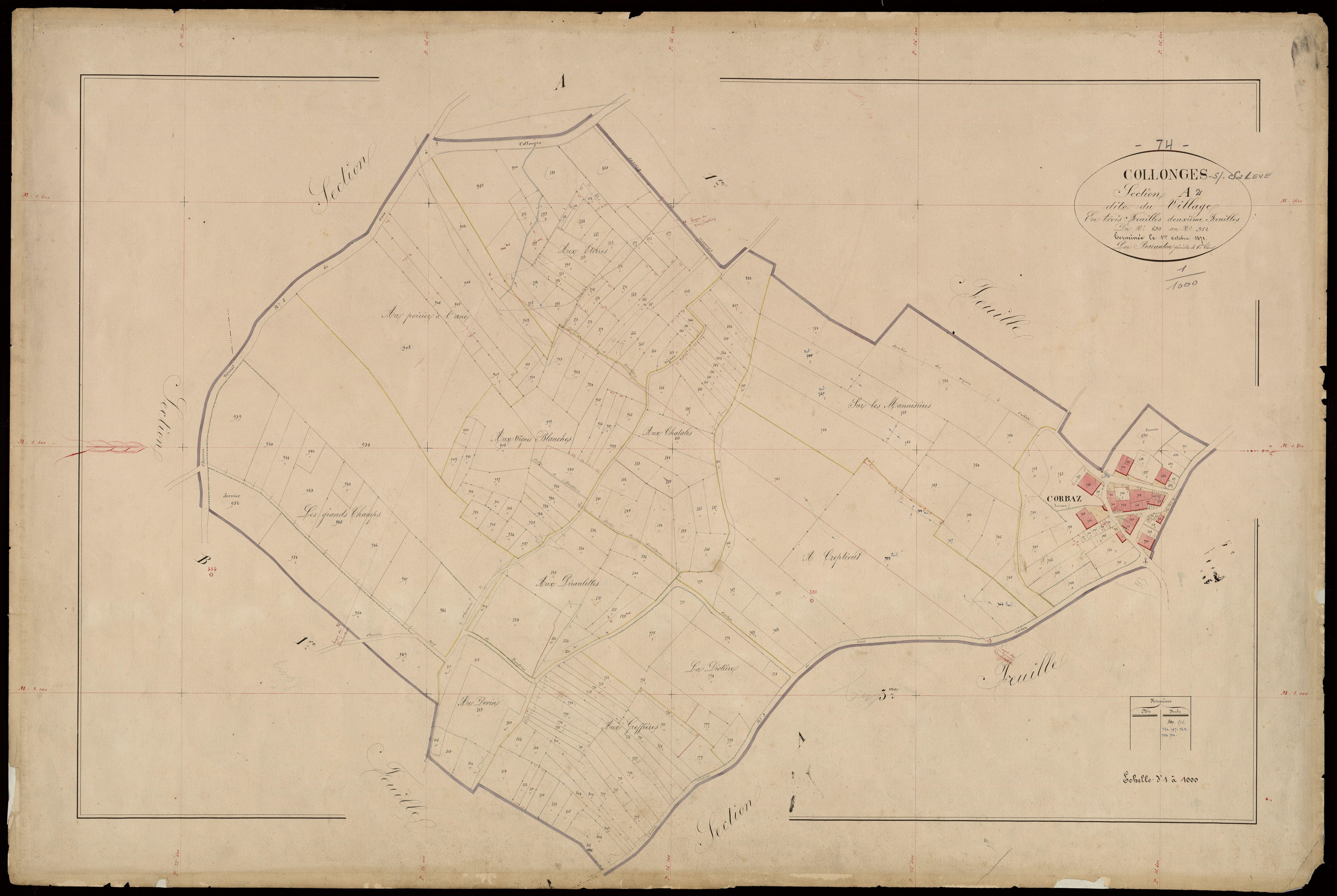 3 P 3 3734 - Feuille n° 3, parcelles n° 93 à 1368 - 1er octobre 1871