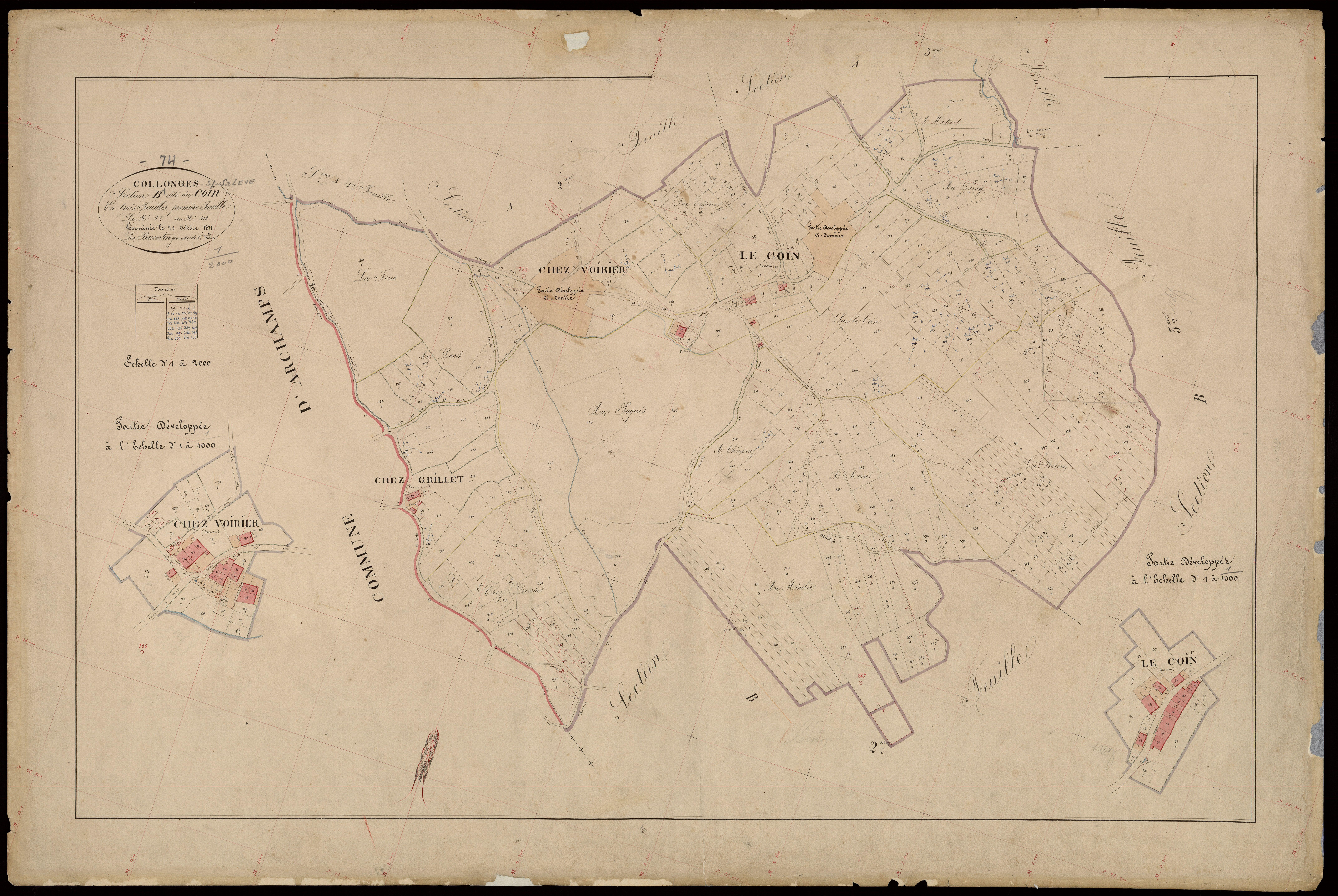 3 P 3 3736 - Feuille n° 2, parcelles n° 419 à 638 - 25 octobre 1871