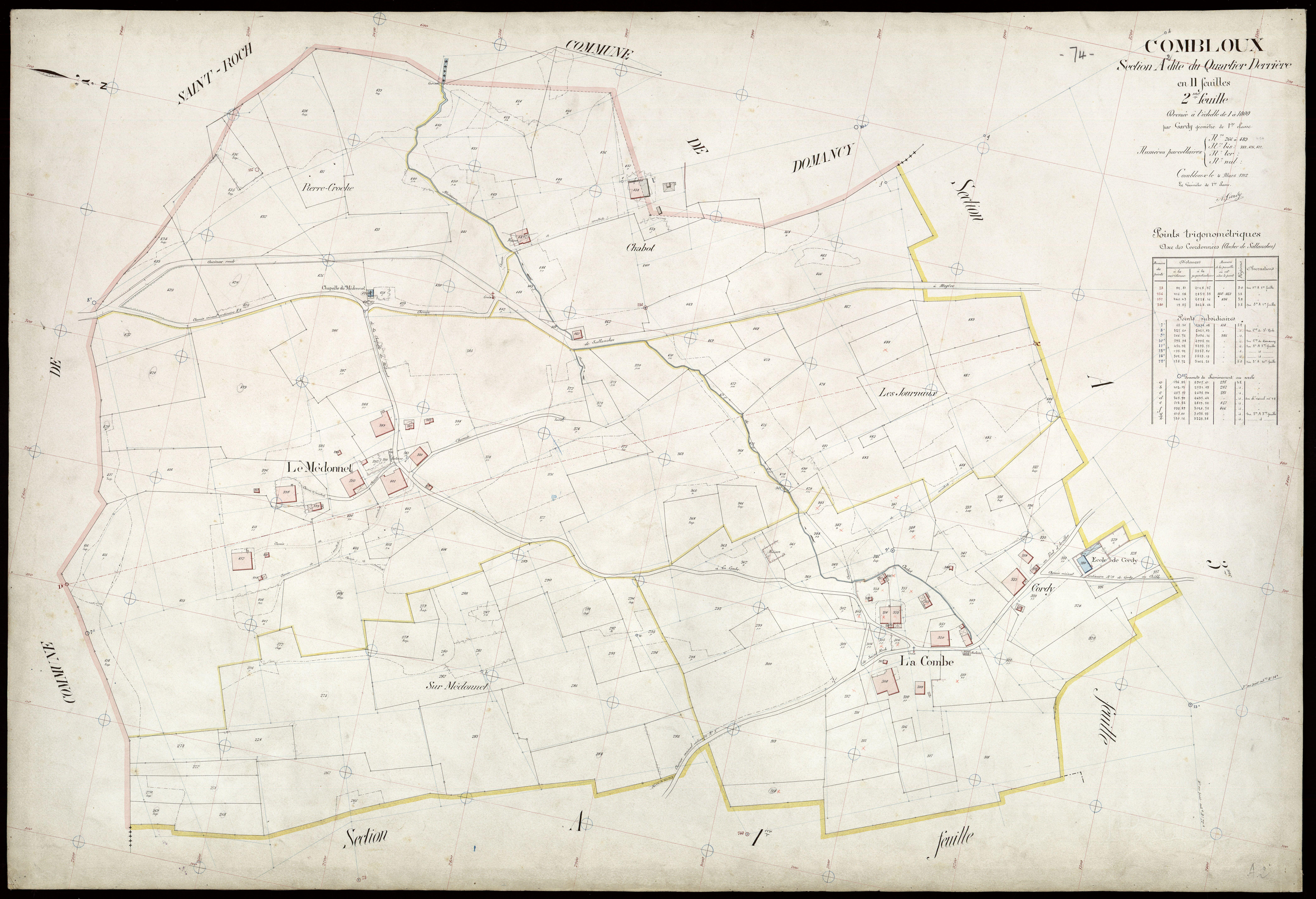 3 P 3 3741 - Feuille n° 3, parcelles n° 490 à 690 - 4 mars 1912