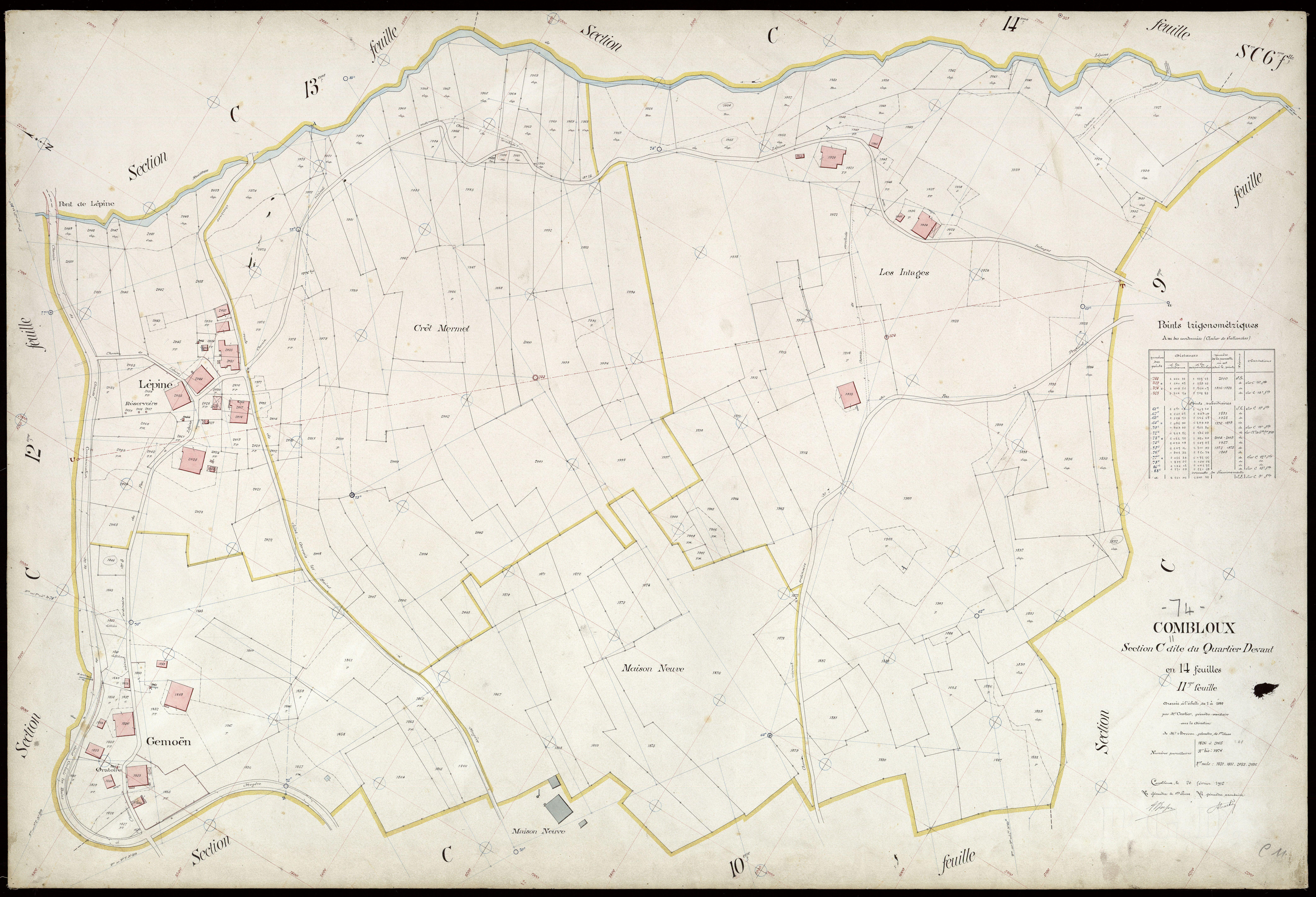 3 P 3 3772 - Feuille n° 12, parcelles n° 2066 à 2308 - 20 février 1912