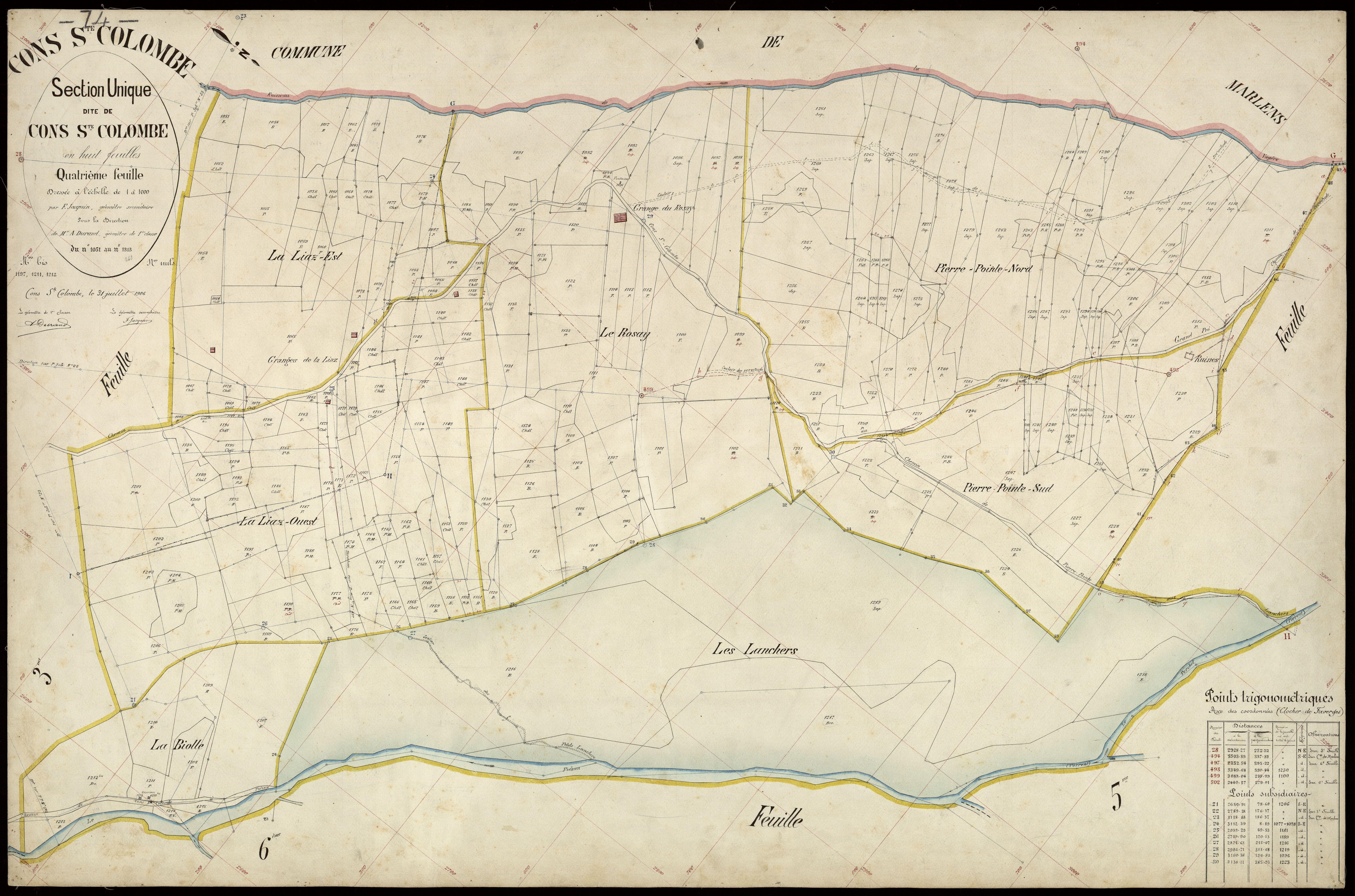 3 P 3 3780 - Feuille n° , parcelles n° 1314 à 130 - 31 juillet 1906