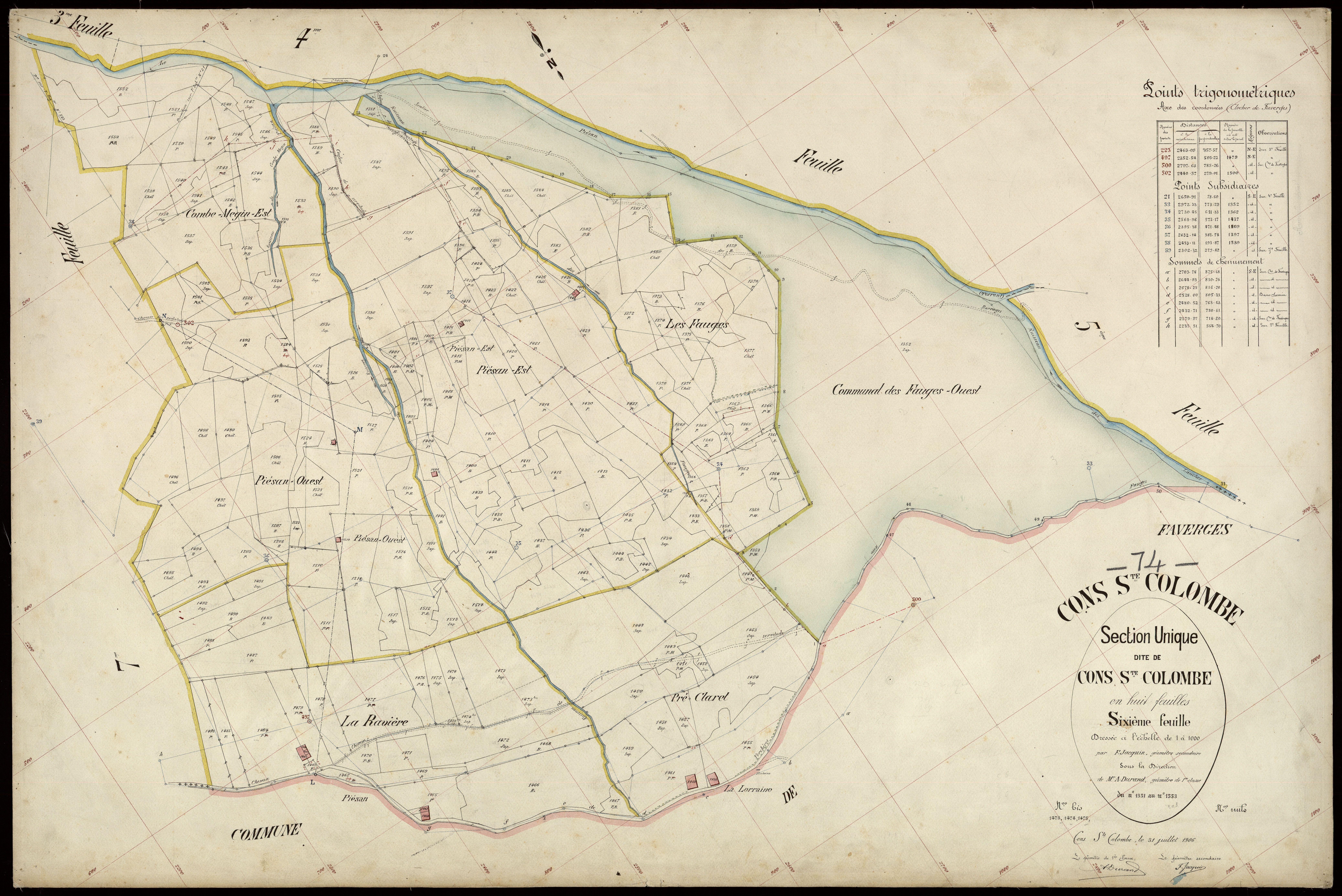 3 P 3 3782 - Feuille n° 7, parcelles n° 14 à 1849 - 31 juillet 1906