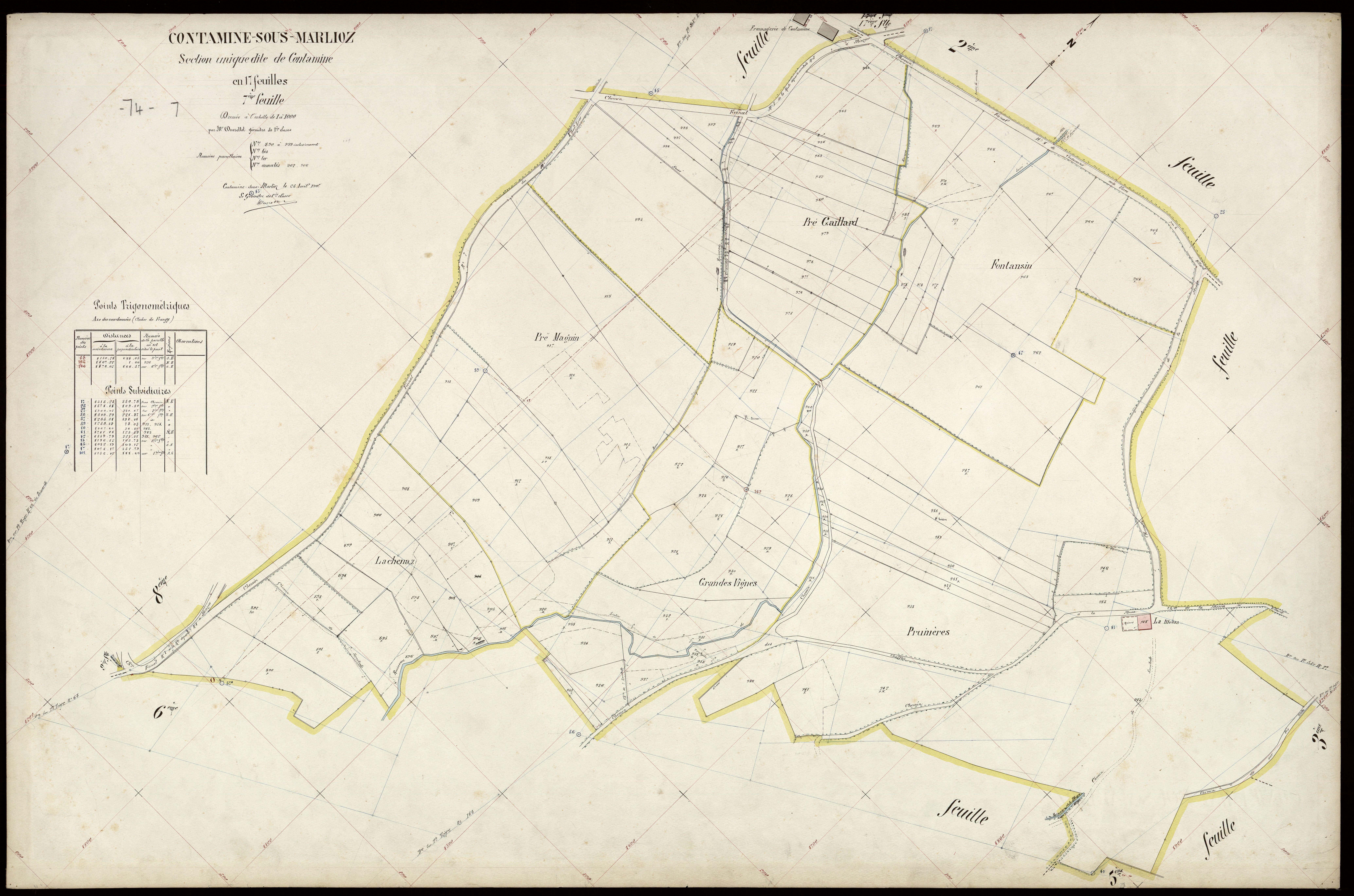 3 P 3 3792 - Feuille n° 8, parcelles n° 1000 à 1189 - 25 avril 1907