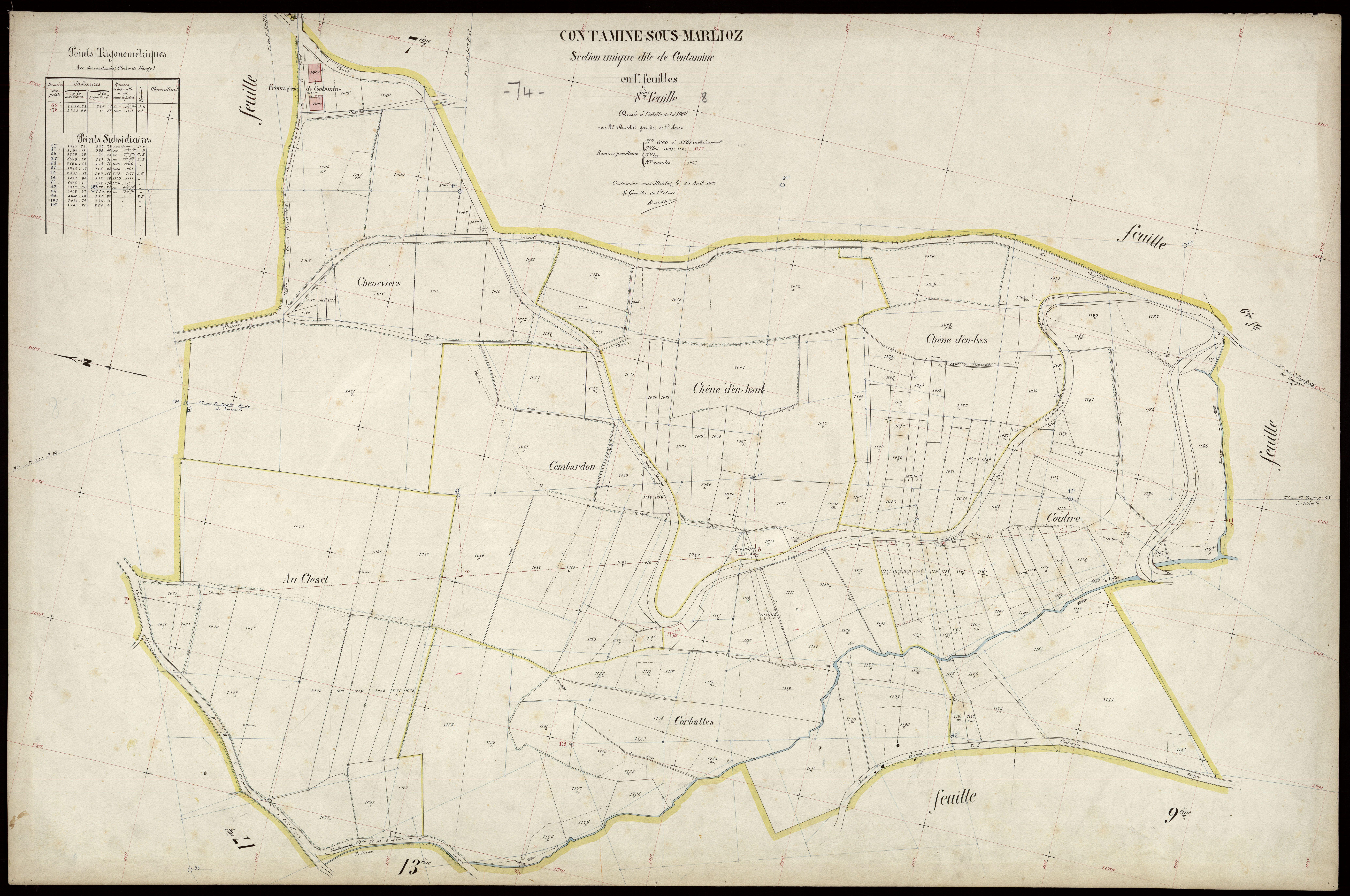 3 P 3 3793 - Feuille n° 9, parcelles n° 1190 à 1474 - 25 avril 1907