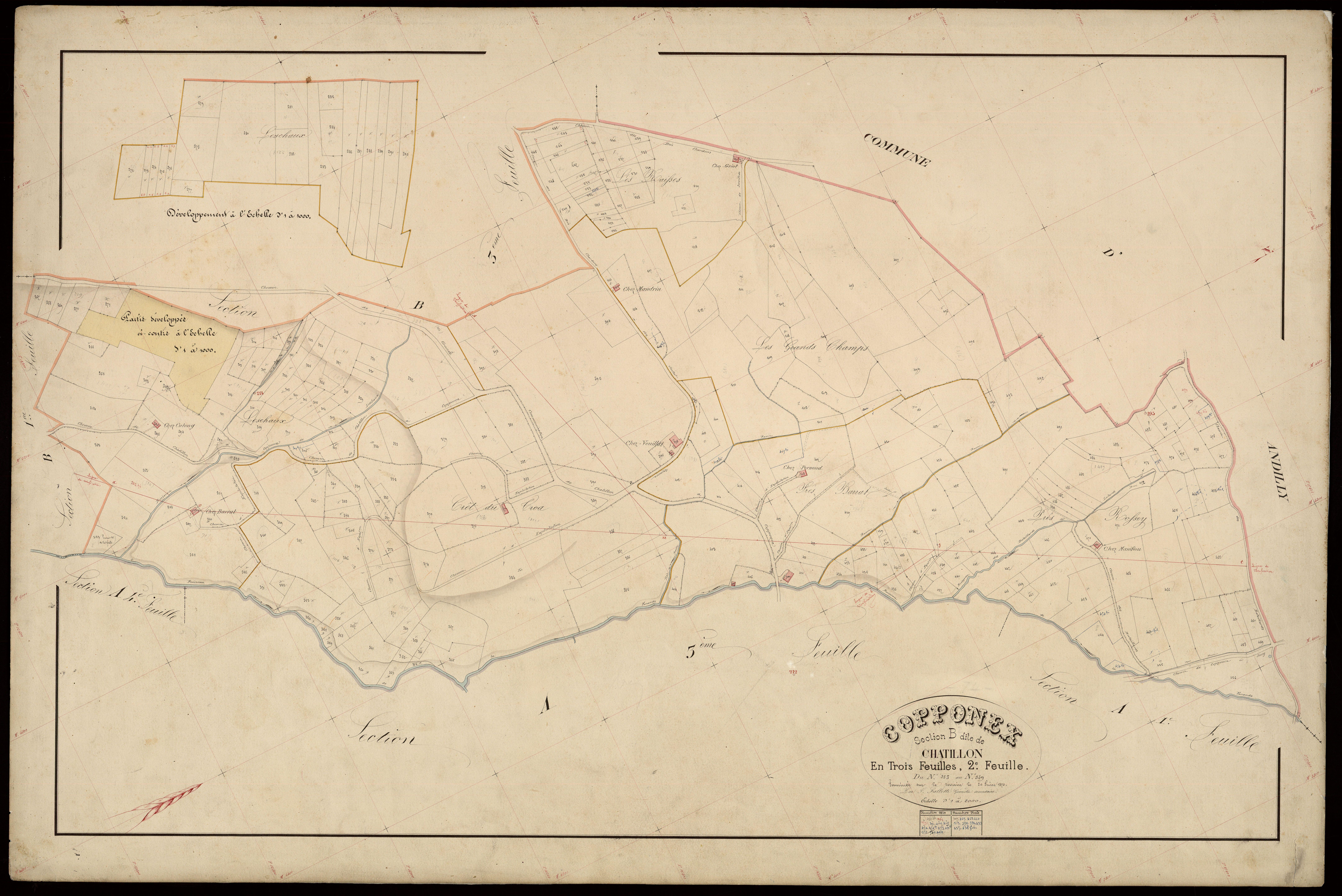 3 P 3 3877 - Feuille n° 3, parcelles n° 49bis à 733 - 25 août 1870
