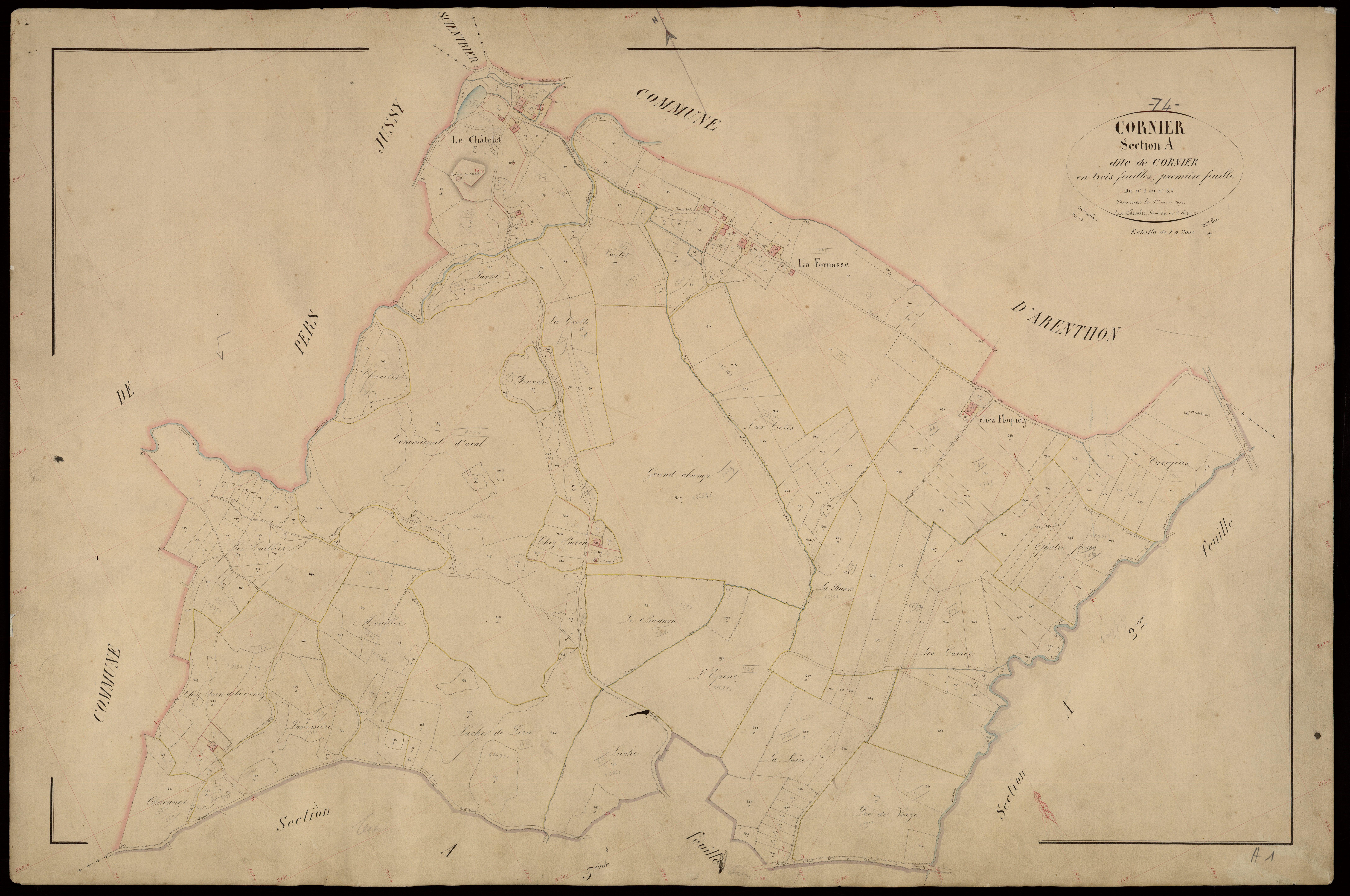 3 P 3 3917 - Feuille n° 2, parcelles n° 314 à 692 - 1er mars 1870