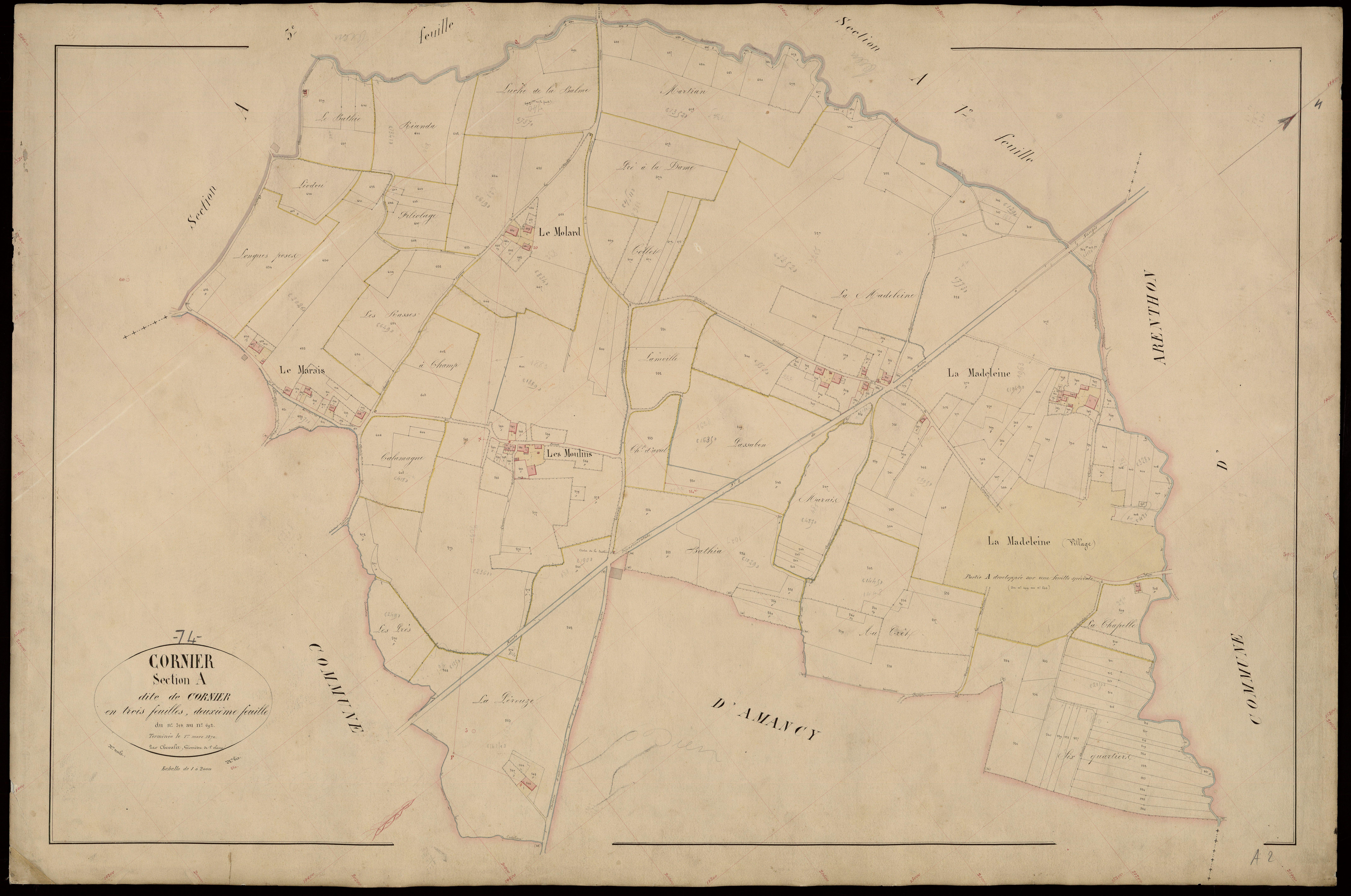 3 P 3 3918 - Feuille n° 3, parcelles n° 693 à 116 - 1er mars 1870