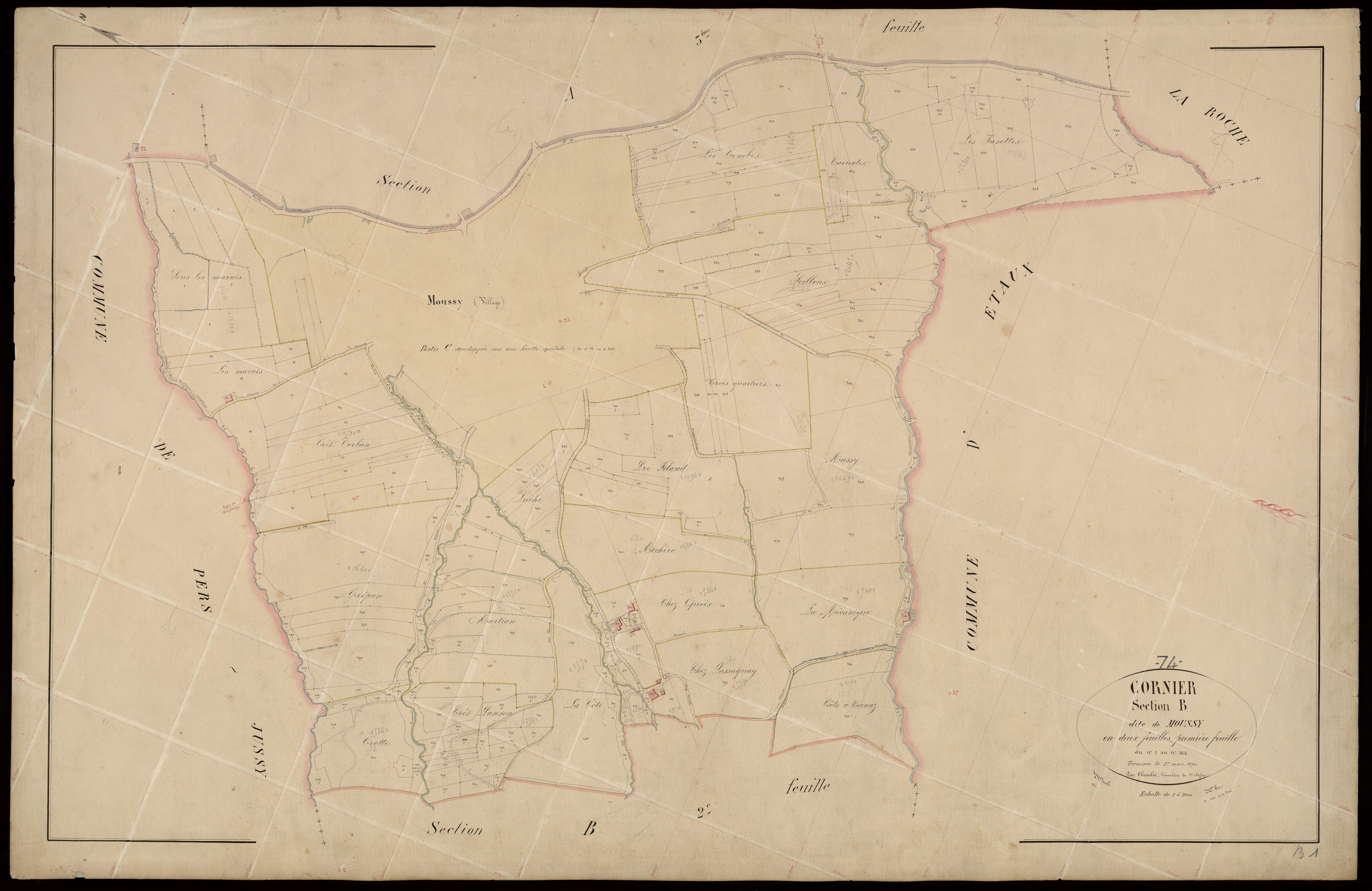 3 P 3 3921 - Développement du hameau de "Moussy" (partie C, 1ère feuille), échelle 1/1000e - 1870