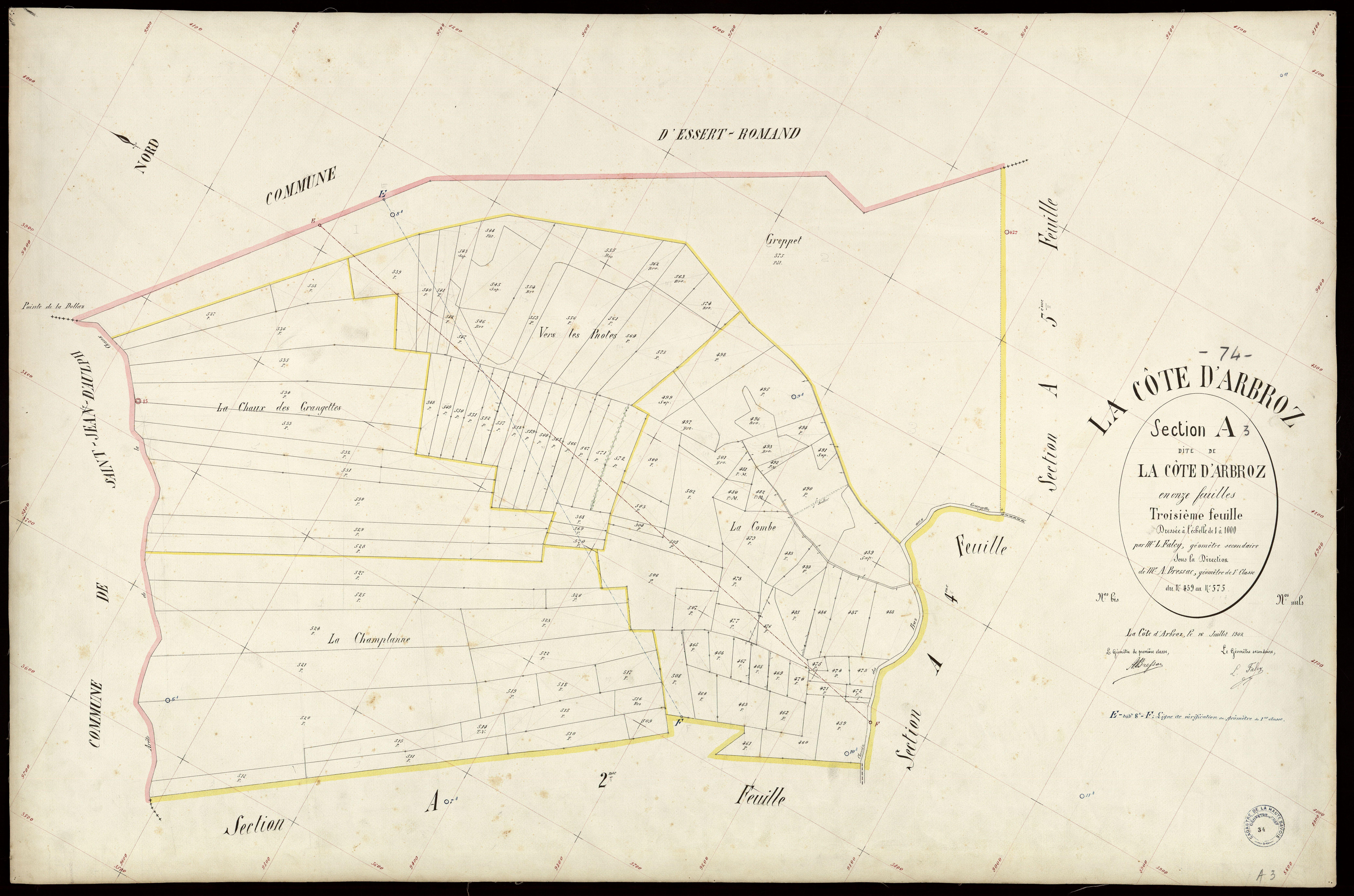 3 P 3 3928 - Feuille n° 4, parcelles n° 76 à 974 - 16 juillet 1902