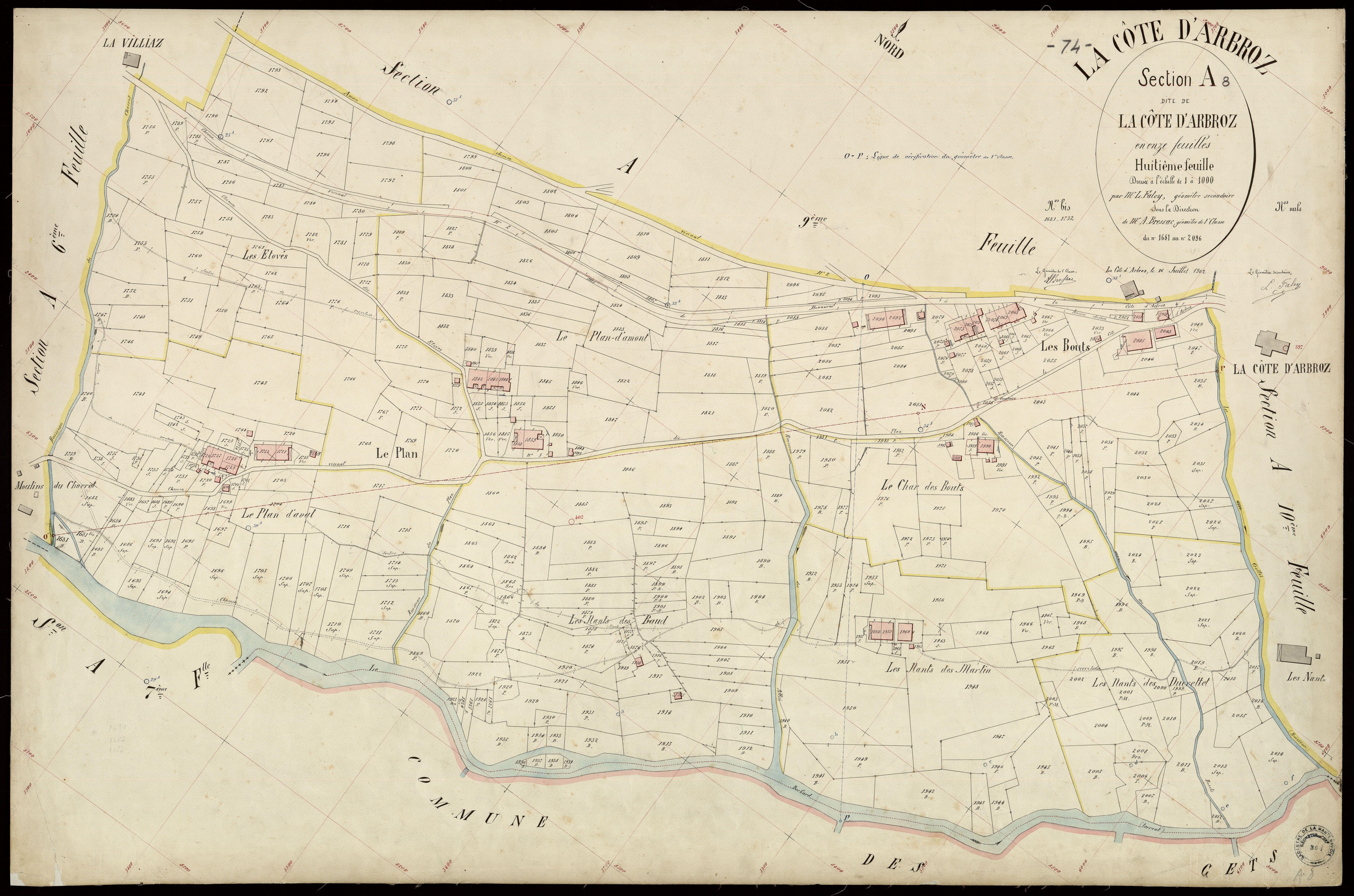 3 P 3 3933 - Feuille n° 9, parcelles n° 2097 à 243 - 16 juillet 1902