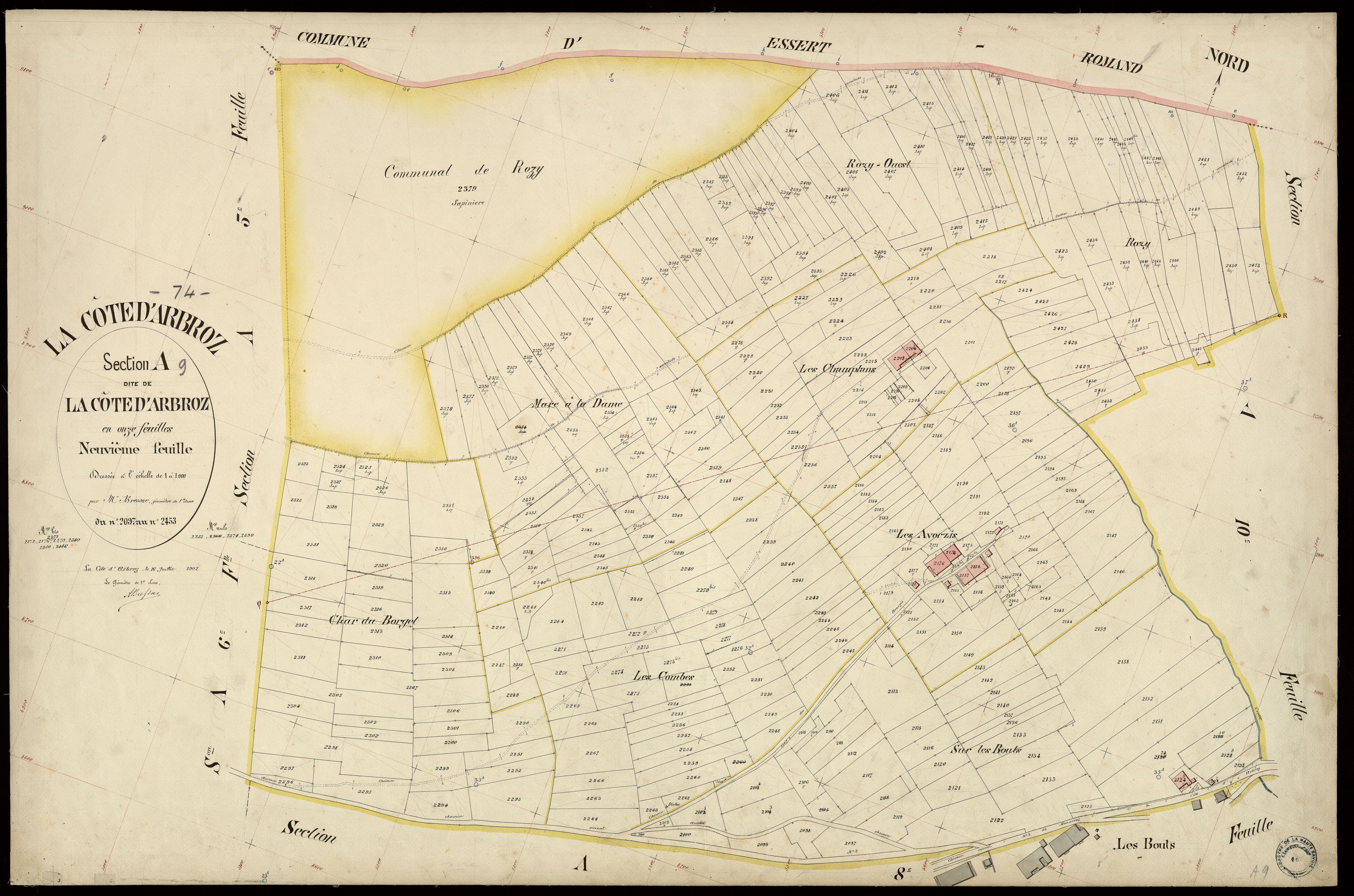 3 P 3 3934 - Feuille n° 10, parcelles n° 244 à 283 - 16 juillet 1902