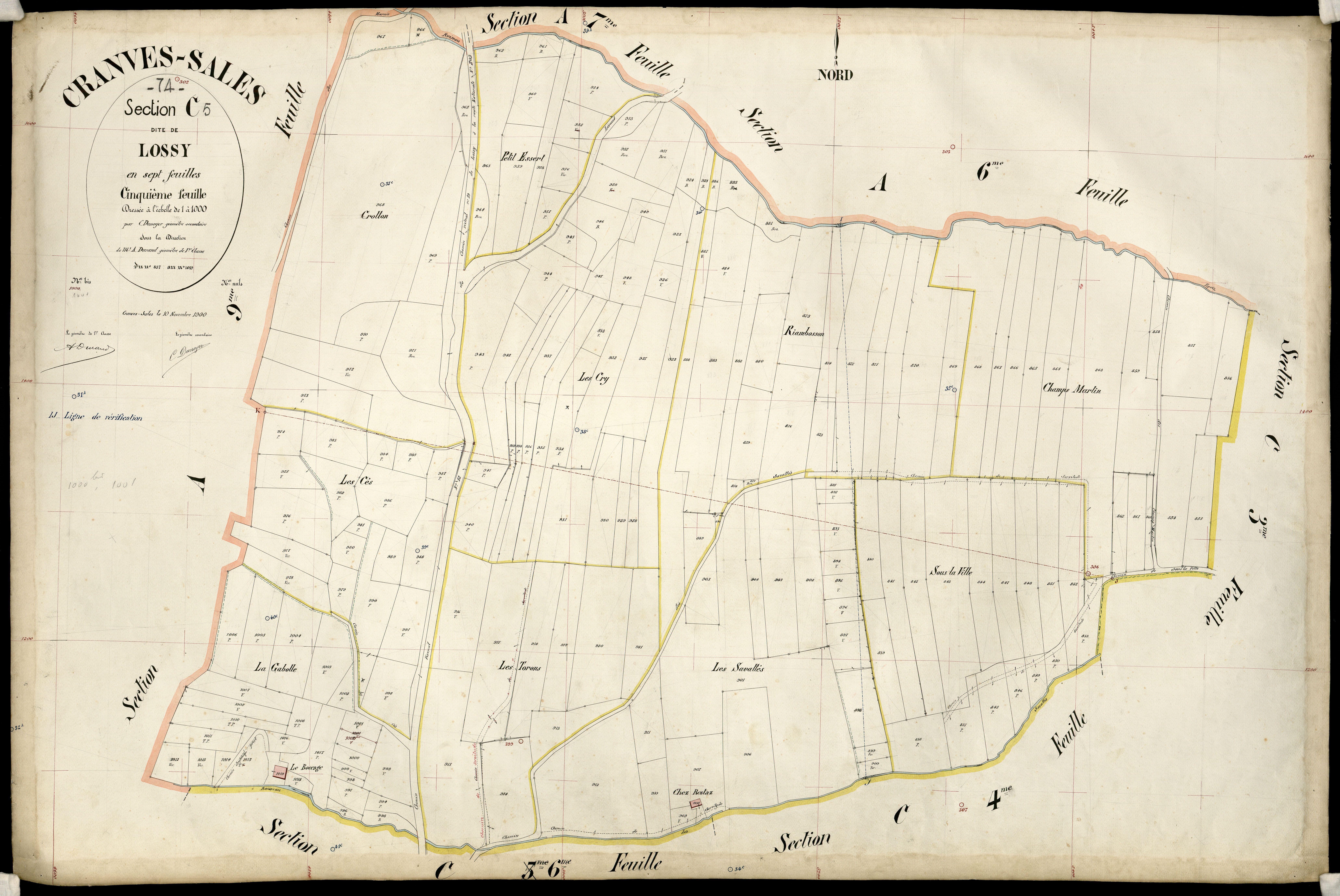 3 P 3 3986 - Feuille n° 6, parcelles n° 1020 à 1366 - 10 novembre 1900
