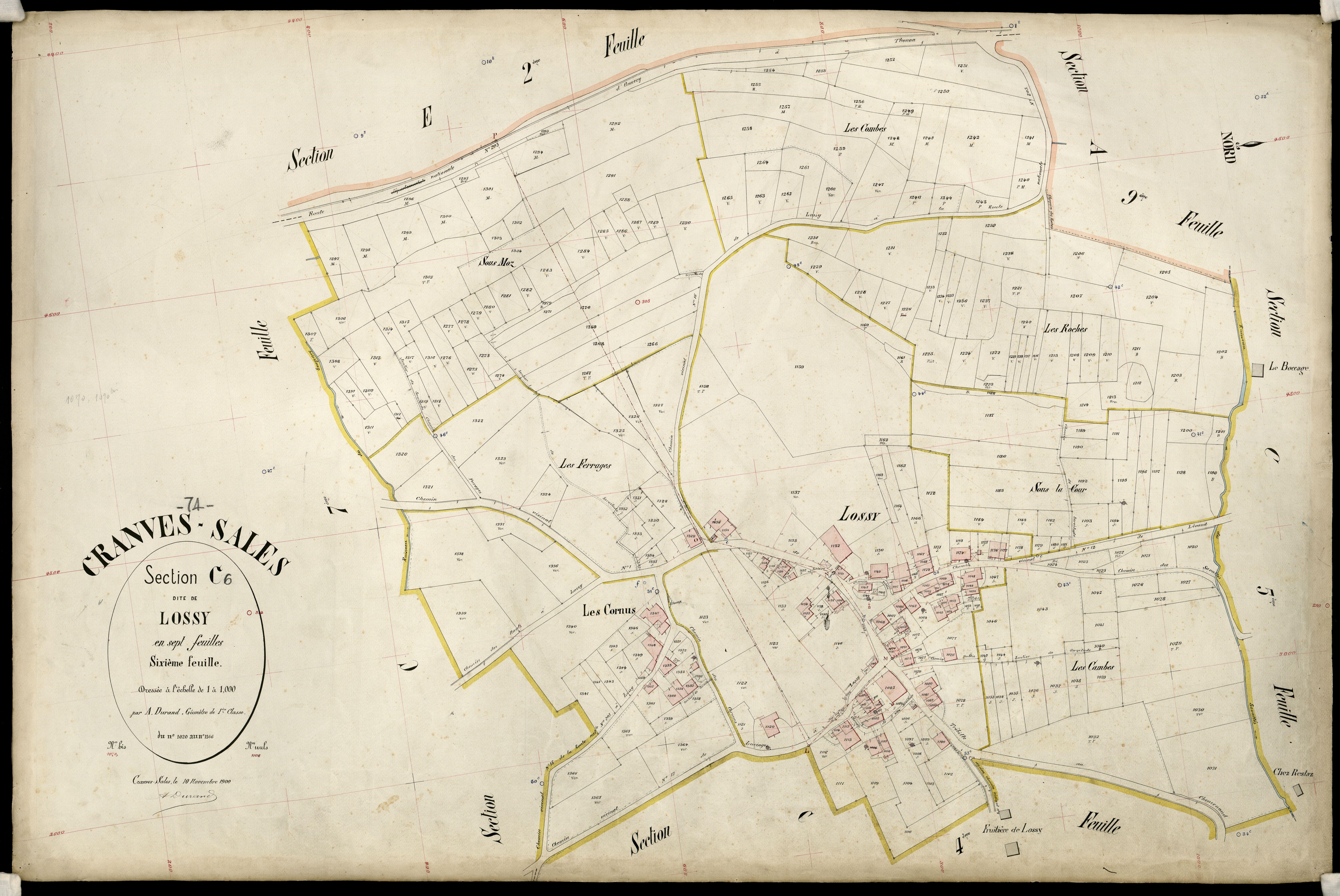 3 P 3 3987 - Feuille n° 7, parcelles n° 1366 à 100 - 10 novembre 1900