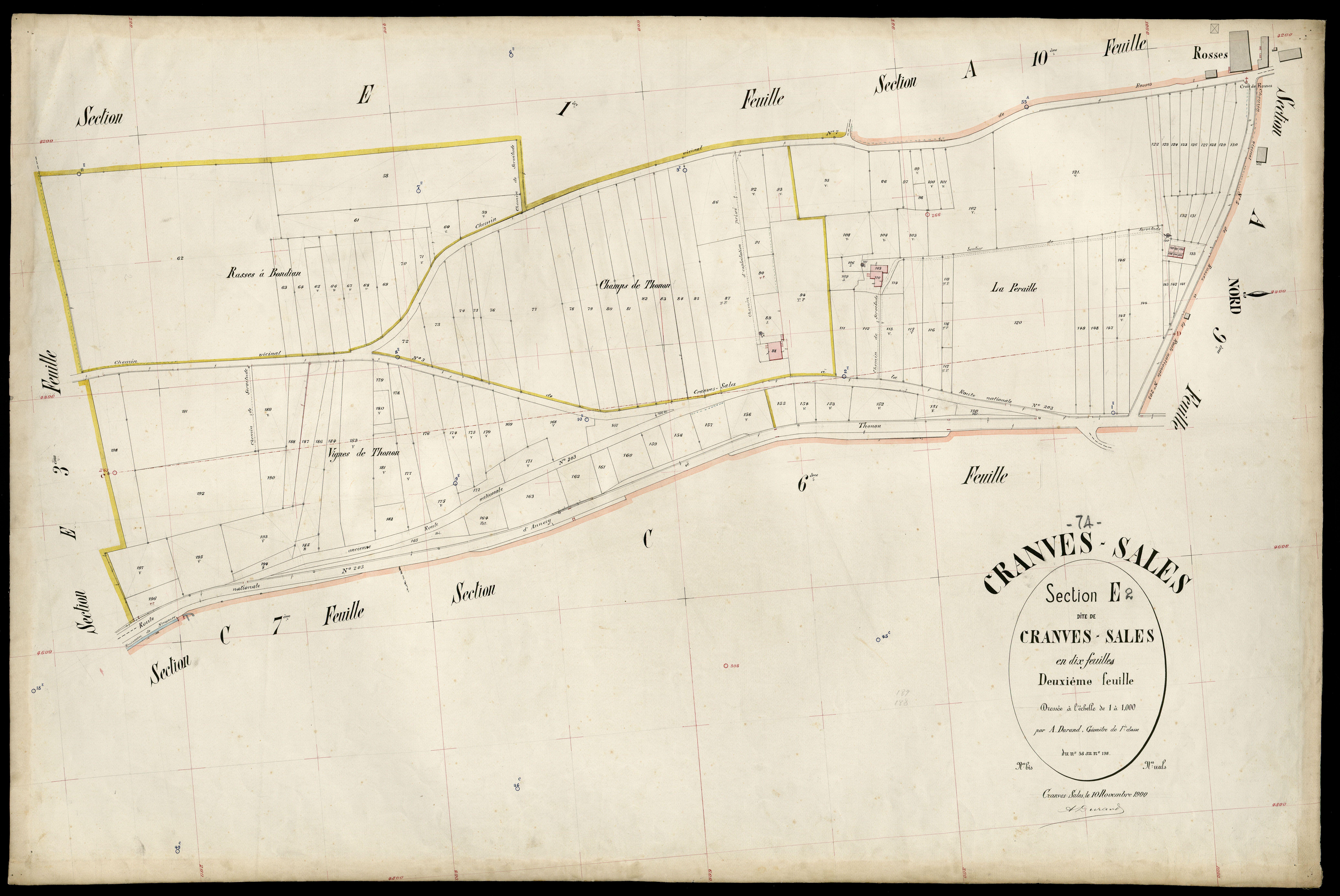 3 P 3 3998 - Feuille n° 3, parcelles n° 199 à 460 - 10 novembre 1900