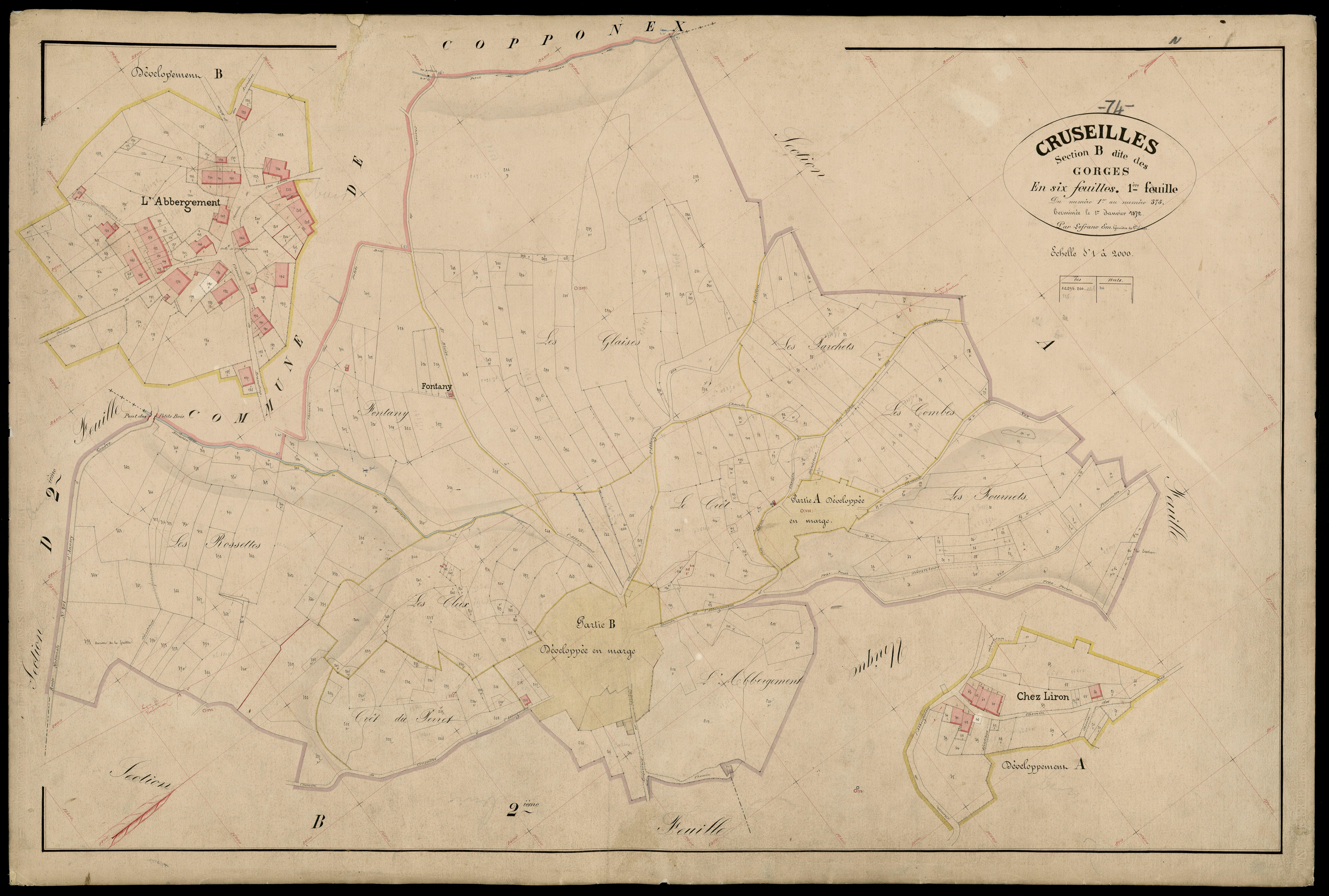 3 P 3 4017 - Feuille n° 2, parcelles n° 376 à 74 - 5 janvier 1872