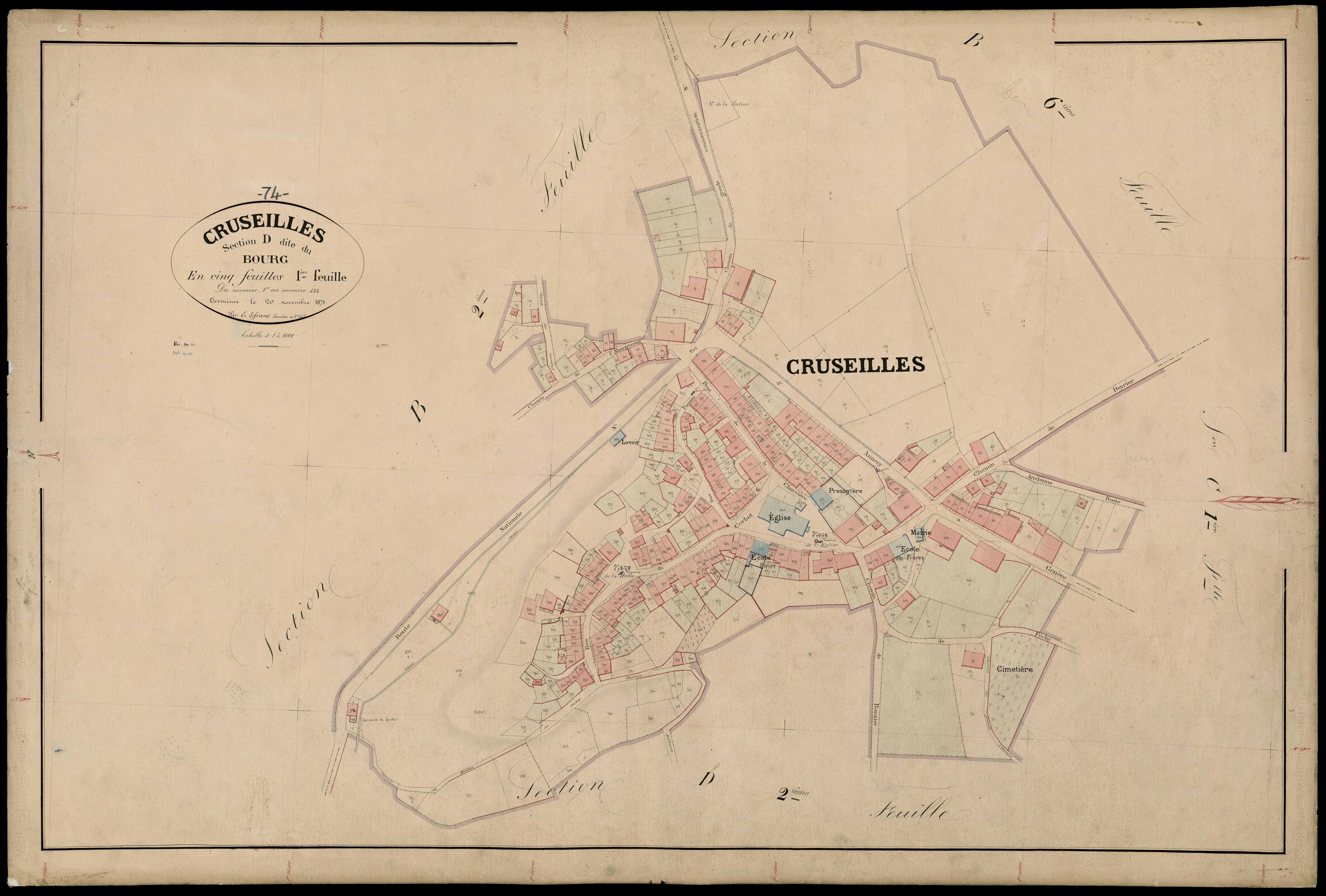 3 P 3 4029 - Feuille n° 2, parcelles n° 434 à 643 - 25 novembre 1871