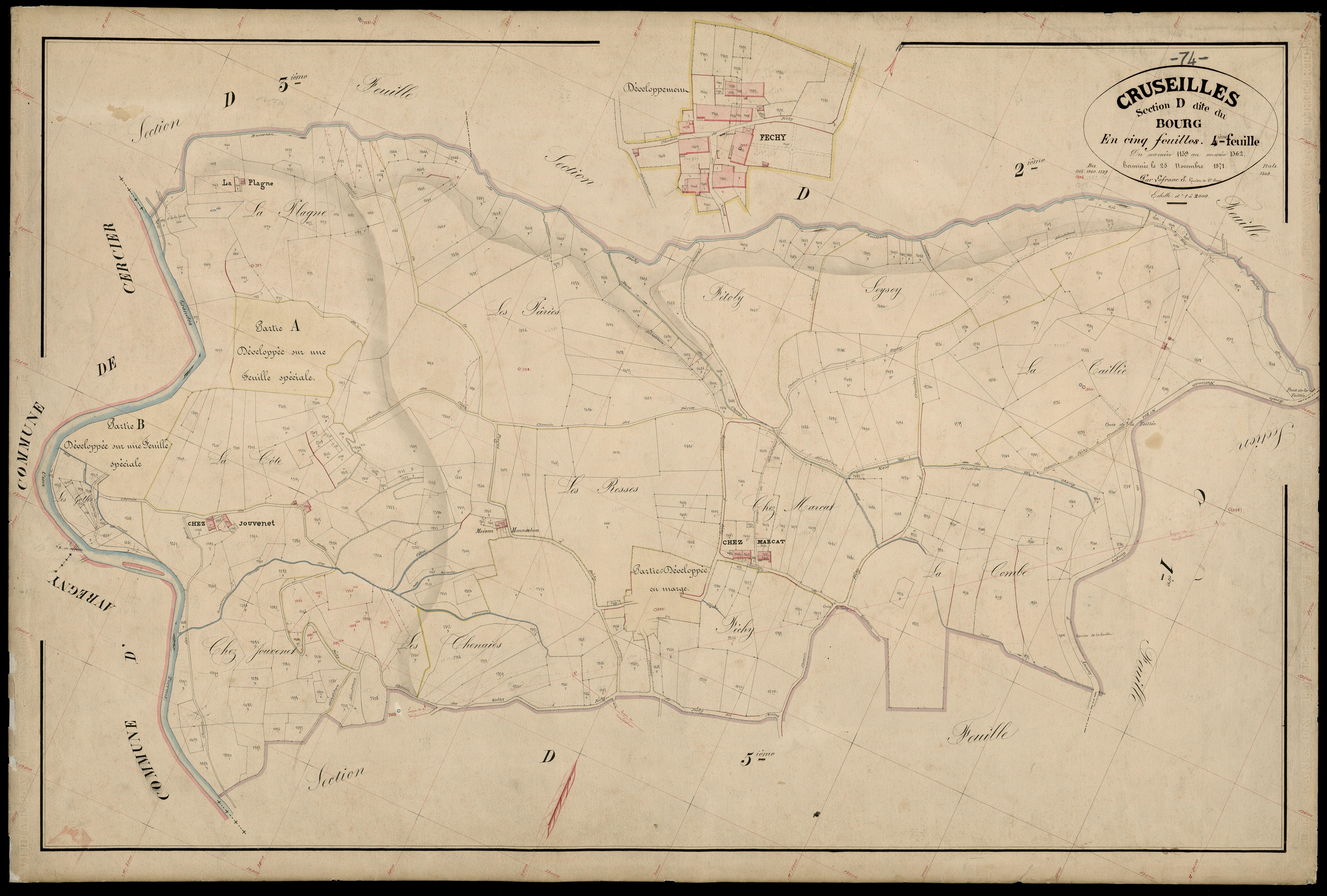 3 P 3 4033 - Feuille n° , parcelles n° 163 à 187 - 30 novembre 1871