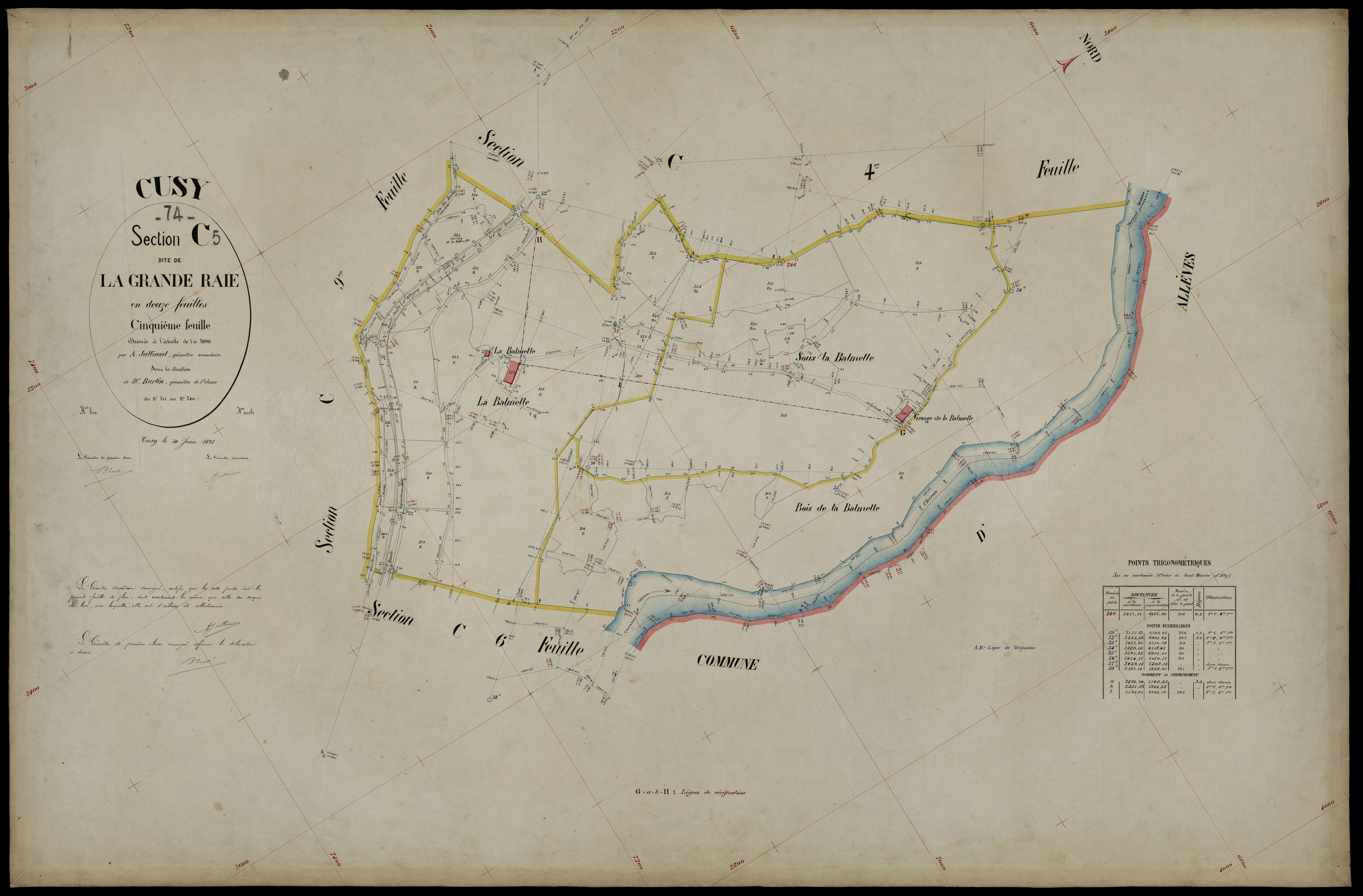 3 P 3 4065 - Feuille n° 6, parcelles n° 341 à 403 - 30 juin 1891