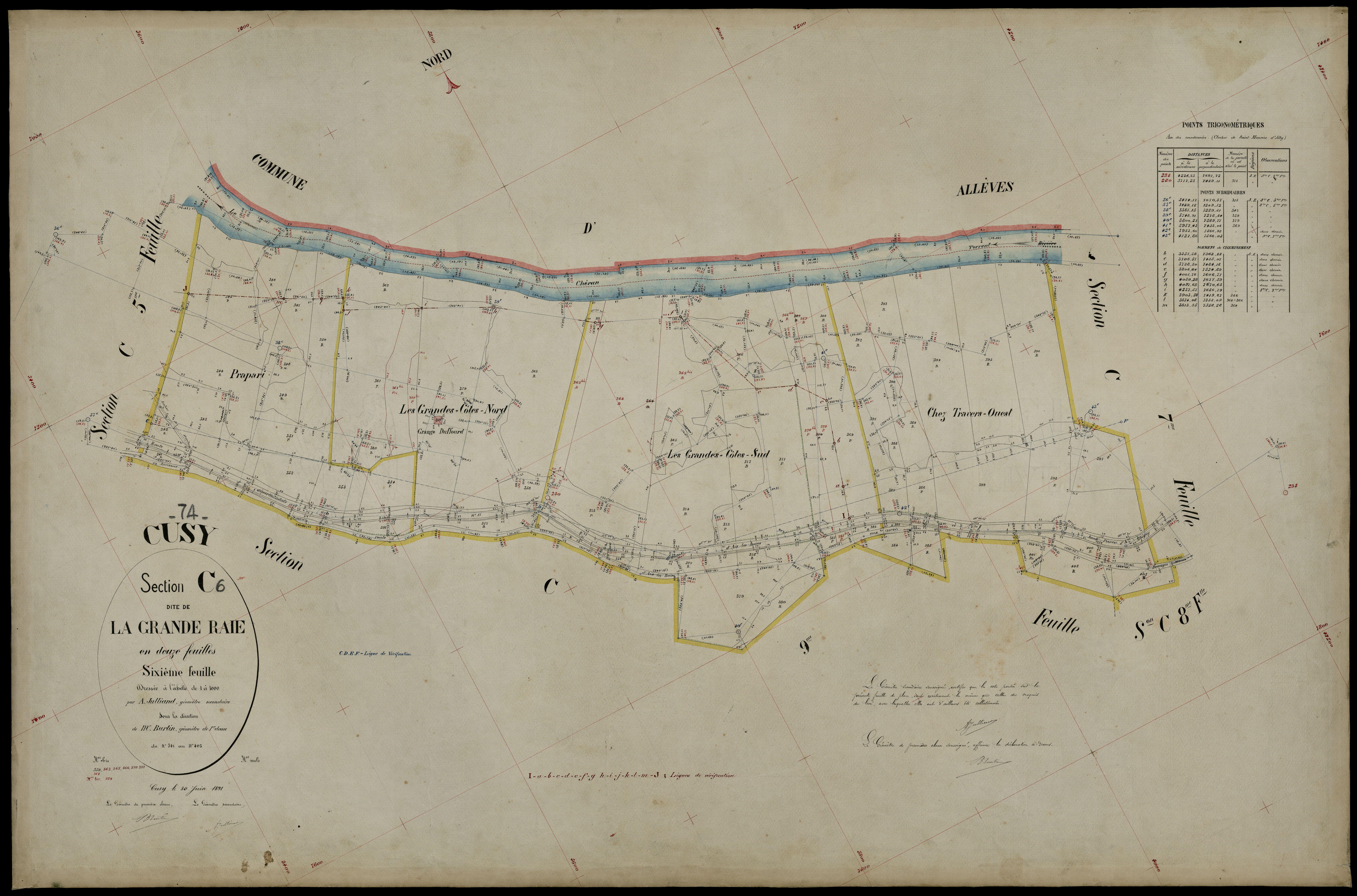 3 P 3 4066 - Feuille n° 7, parcelles n° 404 à 467 - 30 juin 1891