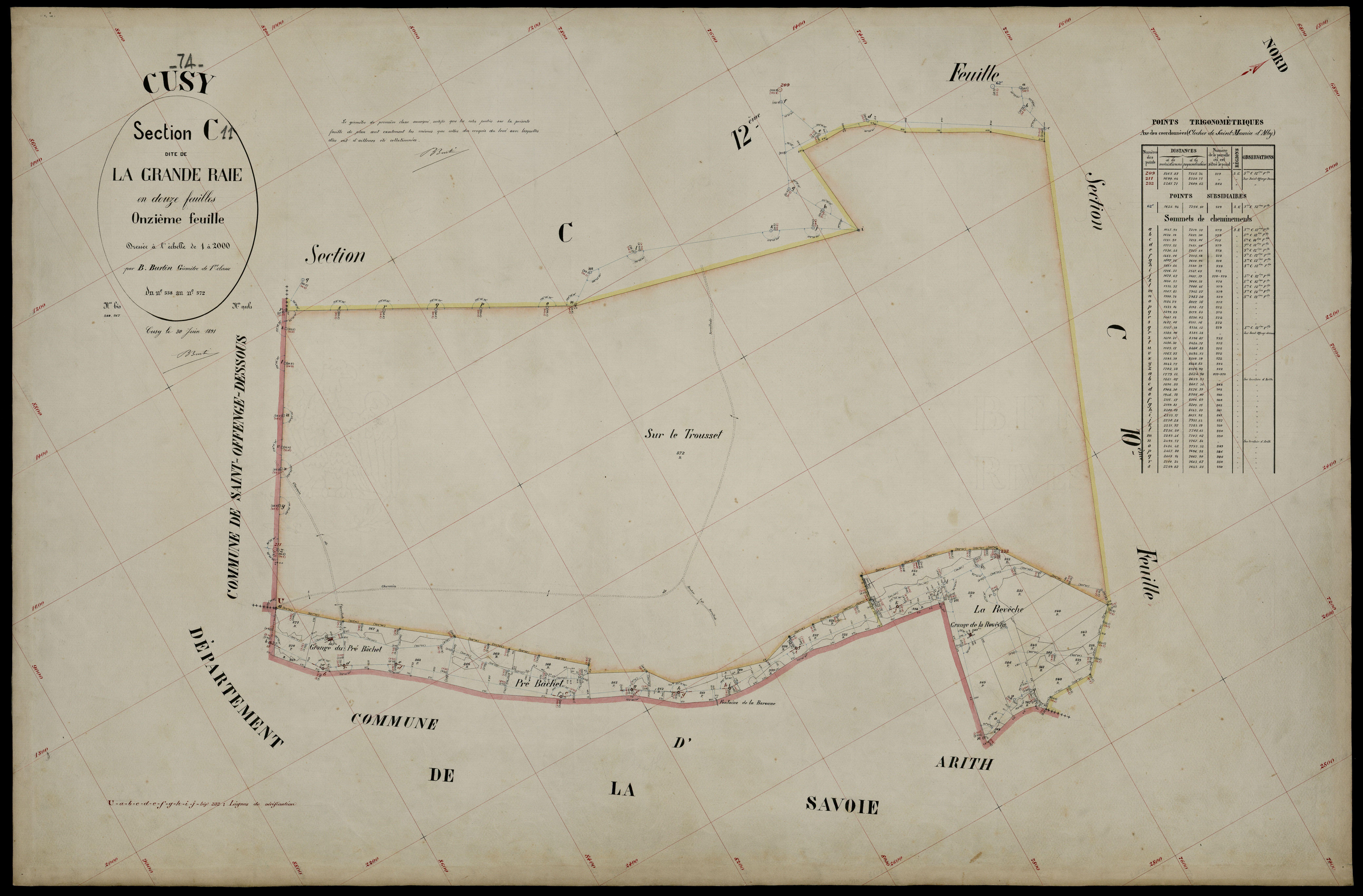 3 P 3 4071 - Feuille n° 12, parcelles n° 73 à 80 - 30 juin 1891