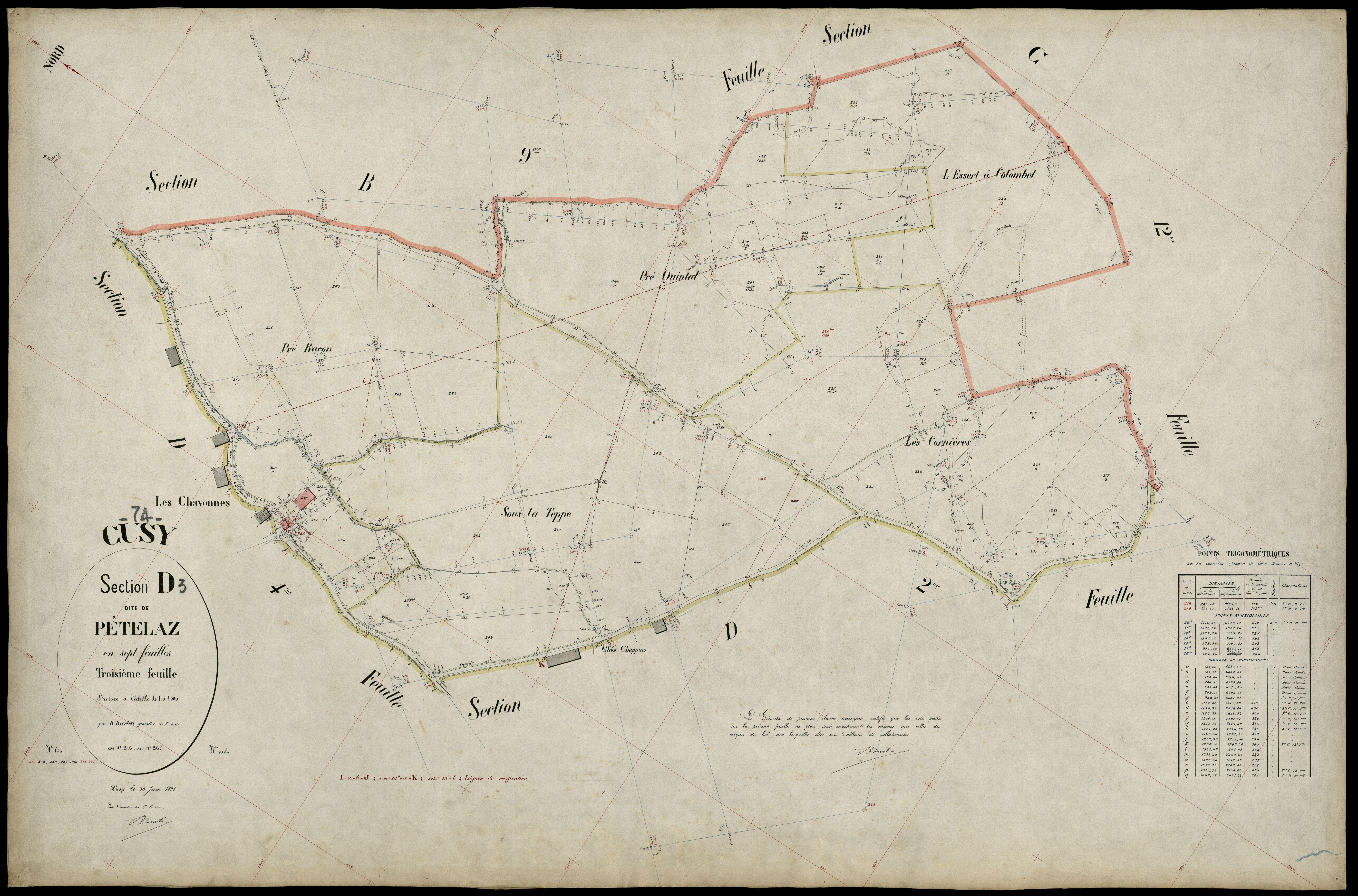 3 P 3 4075 - Feuille n° 4, parcelles n° 268 à 3 - 30 juin 1891