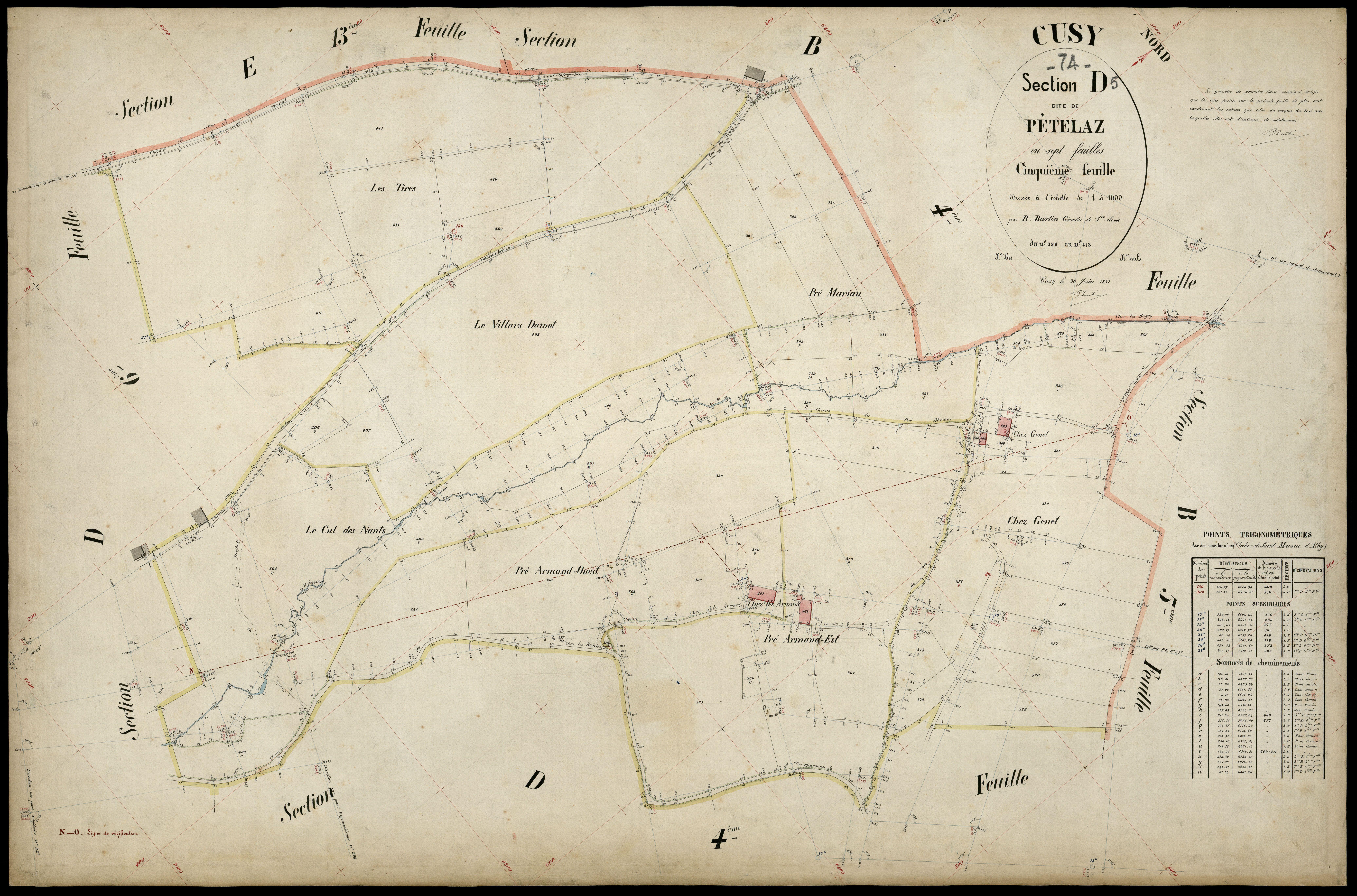 3 P 3 4077 - Feuille n° 6, parcelles n° 414 à 96 - 30 juin 1891