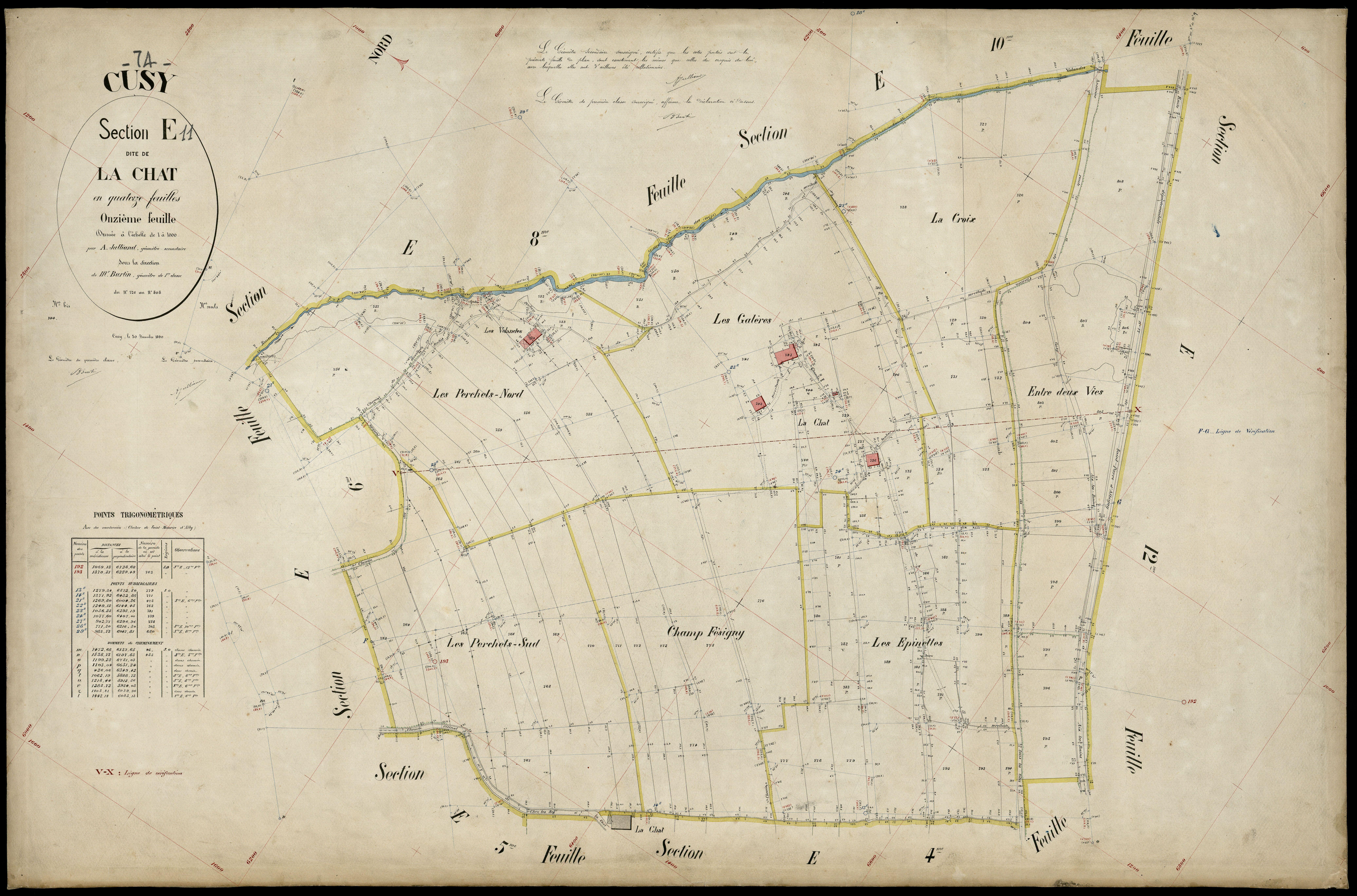 3 P 3 4090 - Feuille n° 12, parcelles n° 809 à 894 - 30 décembre 1890