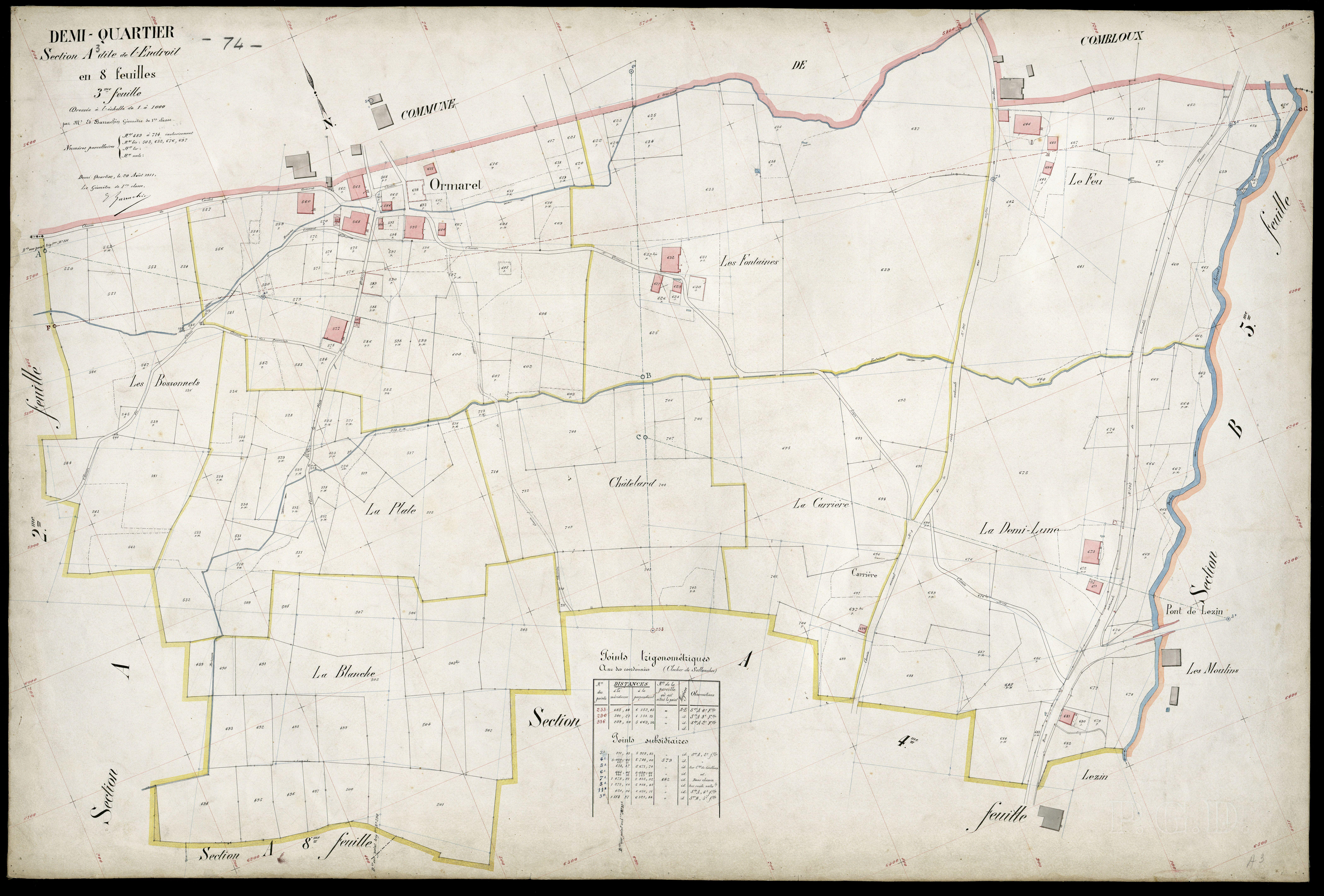 3 P 3 4102 - Feuille n° 4, parcelles n° 71 à 833 - 20 août 1911