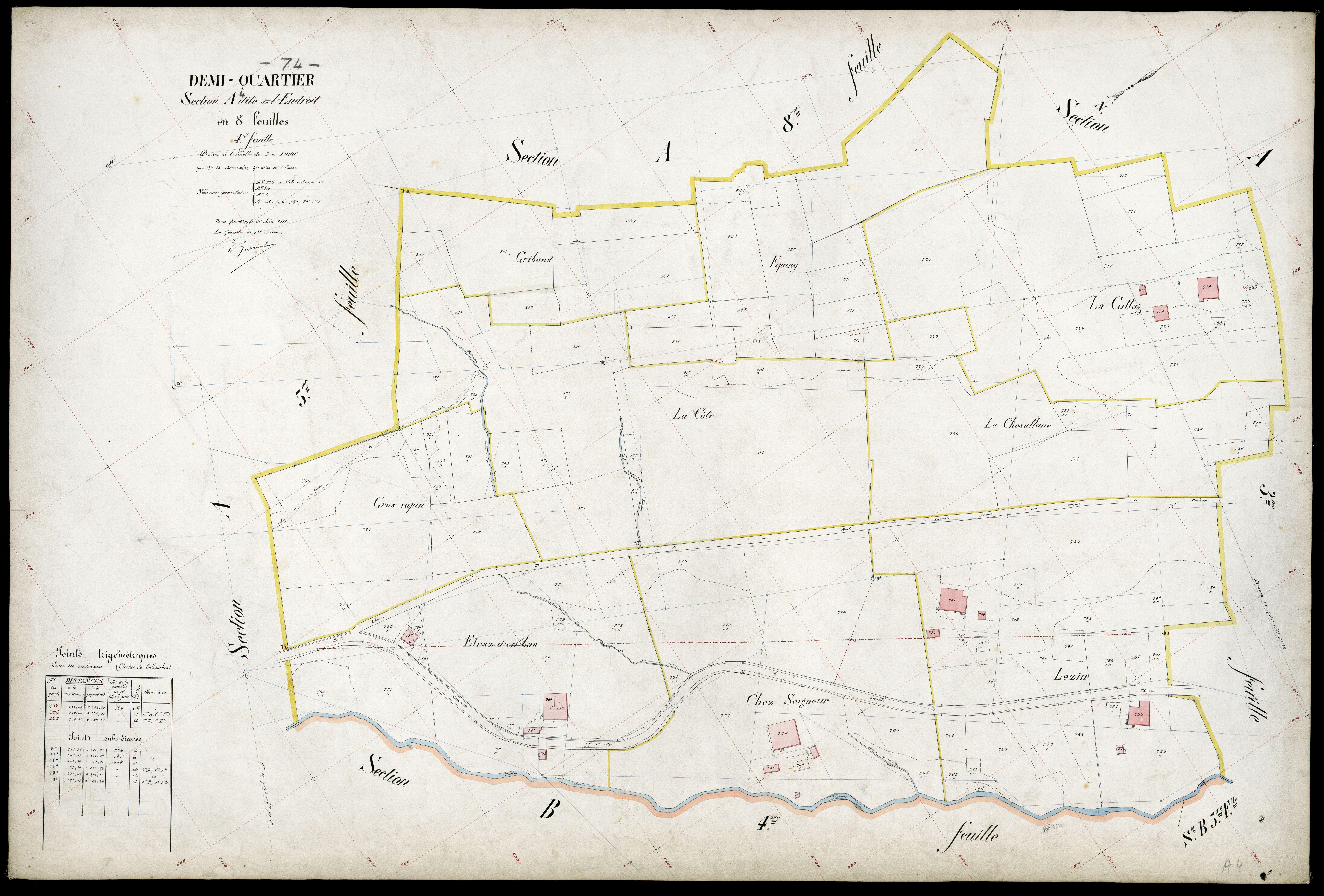 3 P 3 4103 - Feuille n° , parcelles n° 834 à 1019 - 20 août 1911