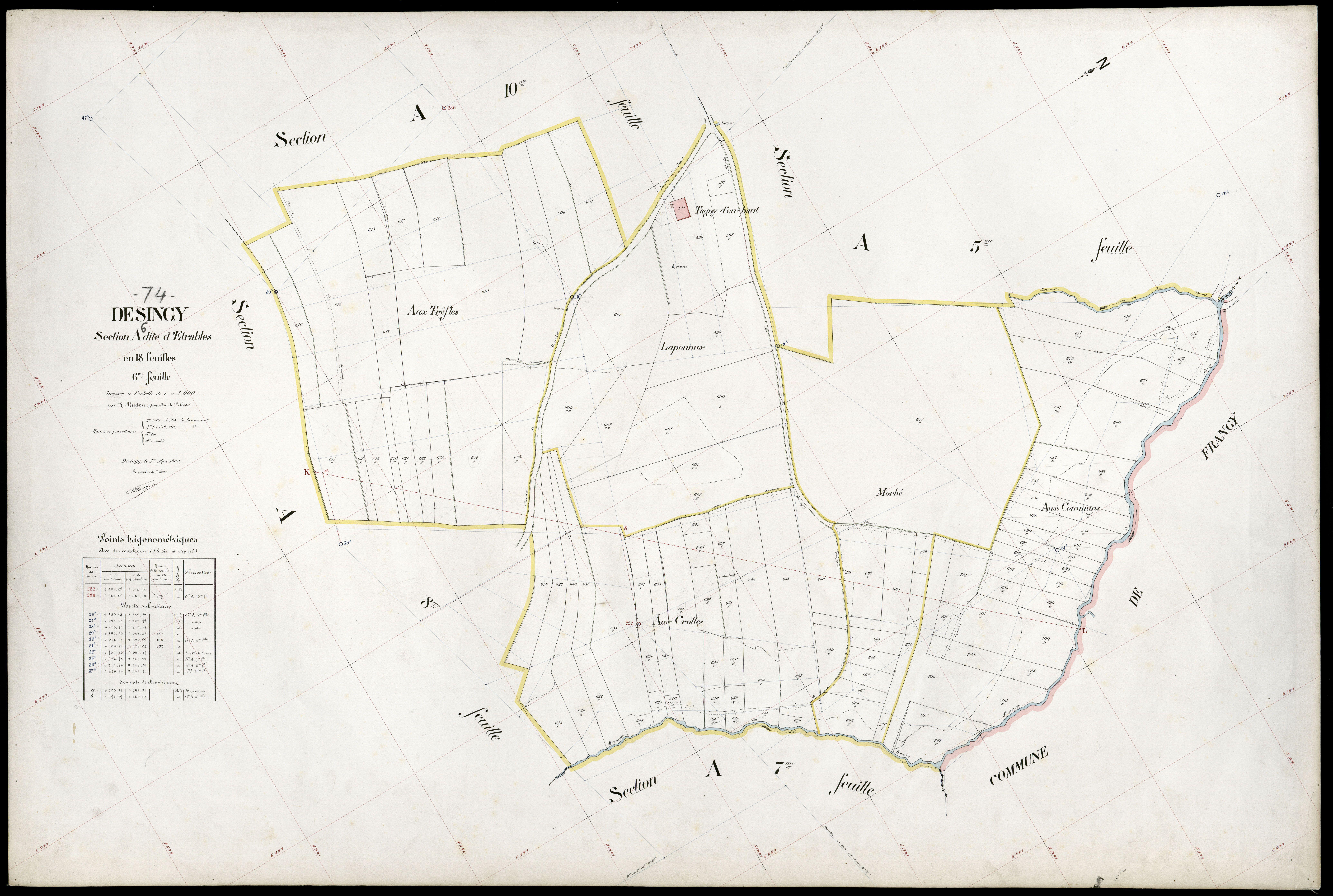 3 P 3 4130 - Feuille n° 7, parcelles n° 709 à 82 - 1er mai 1909