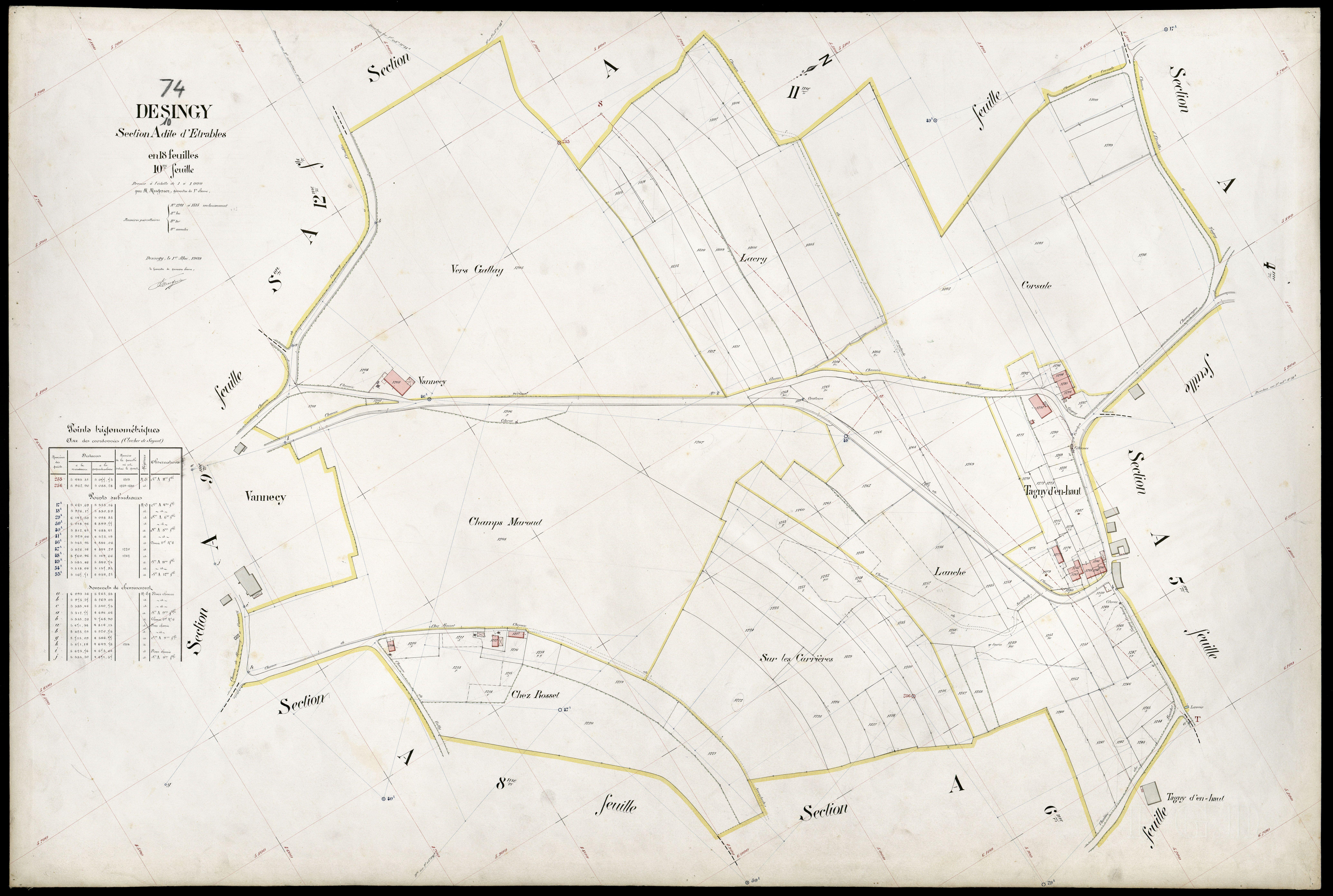 3 P 3 4134 - Feuille n° 11, parcelles n° 1316 à 1427 - 1er mai 1909
