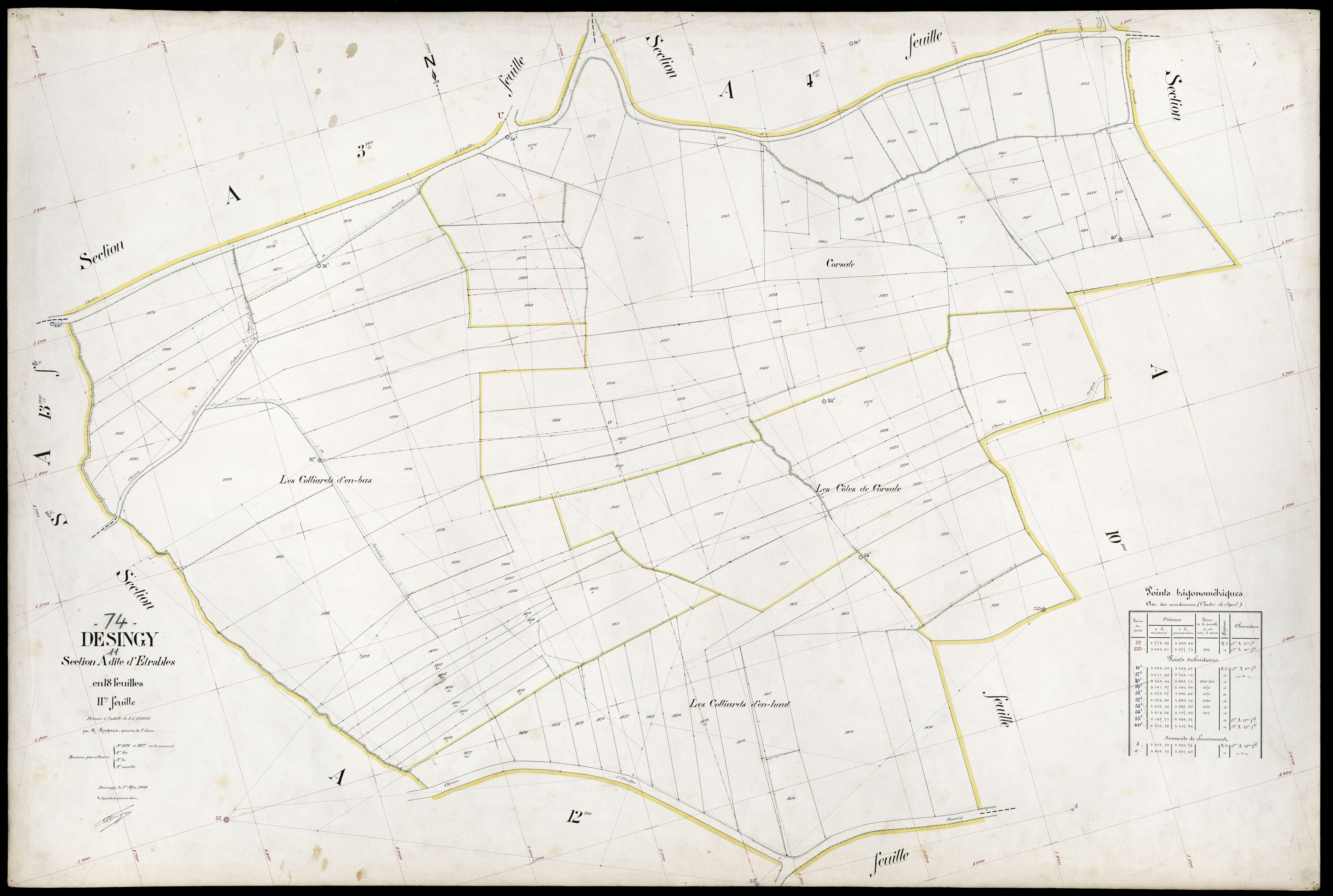 3 P 3 4135 - Feuille n° 12, parcelles n° 1428 à 132 - 1er mai 1909
