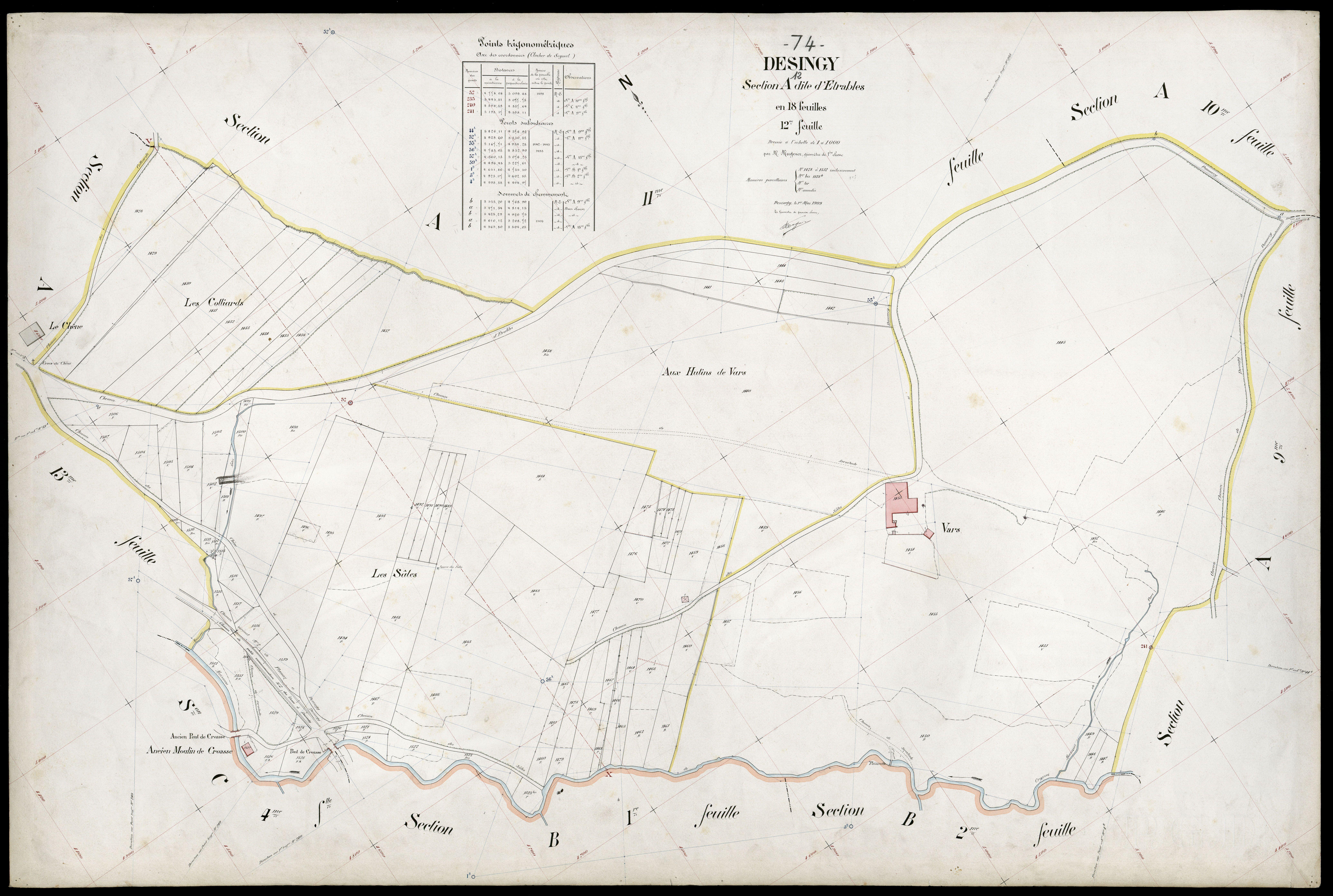 3 P 3 4136 - Feuille n° 13, parcelles n° 133 à 1694 - 1er mai 1909