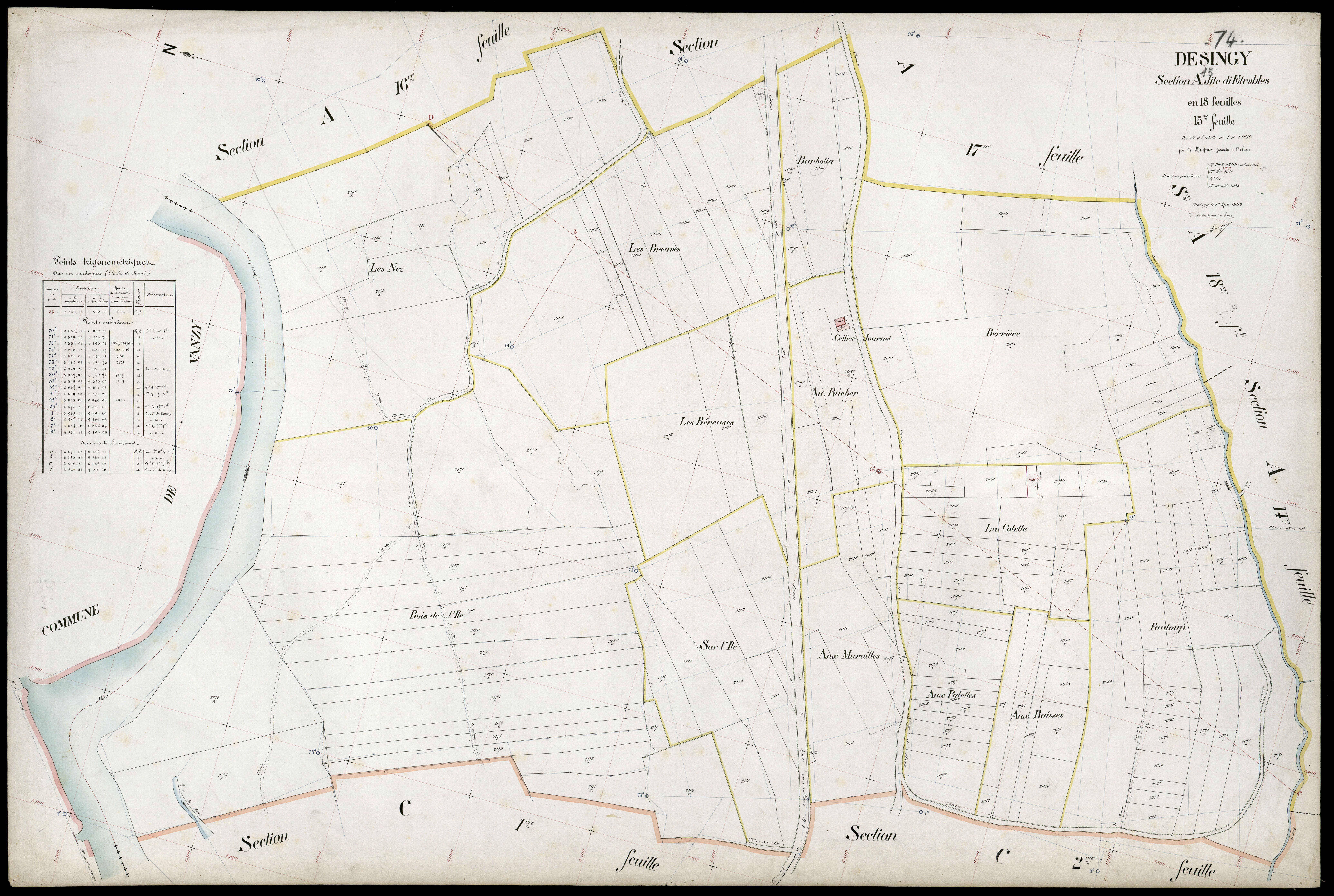 3 P 3 4139 - Feuille n° 16, parcelles n° 210 à 223 - 1er mai 1909