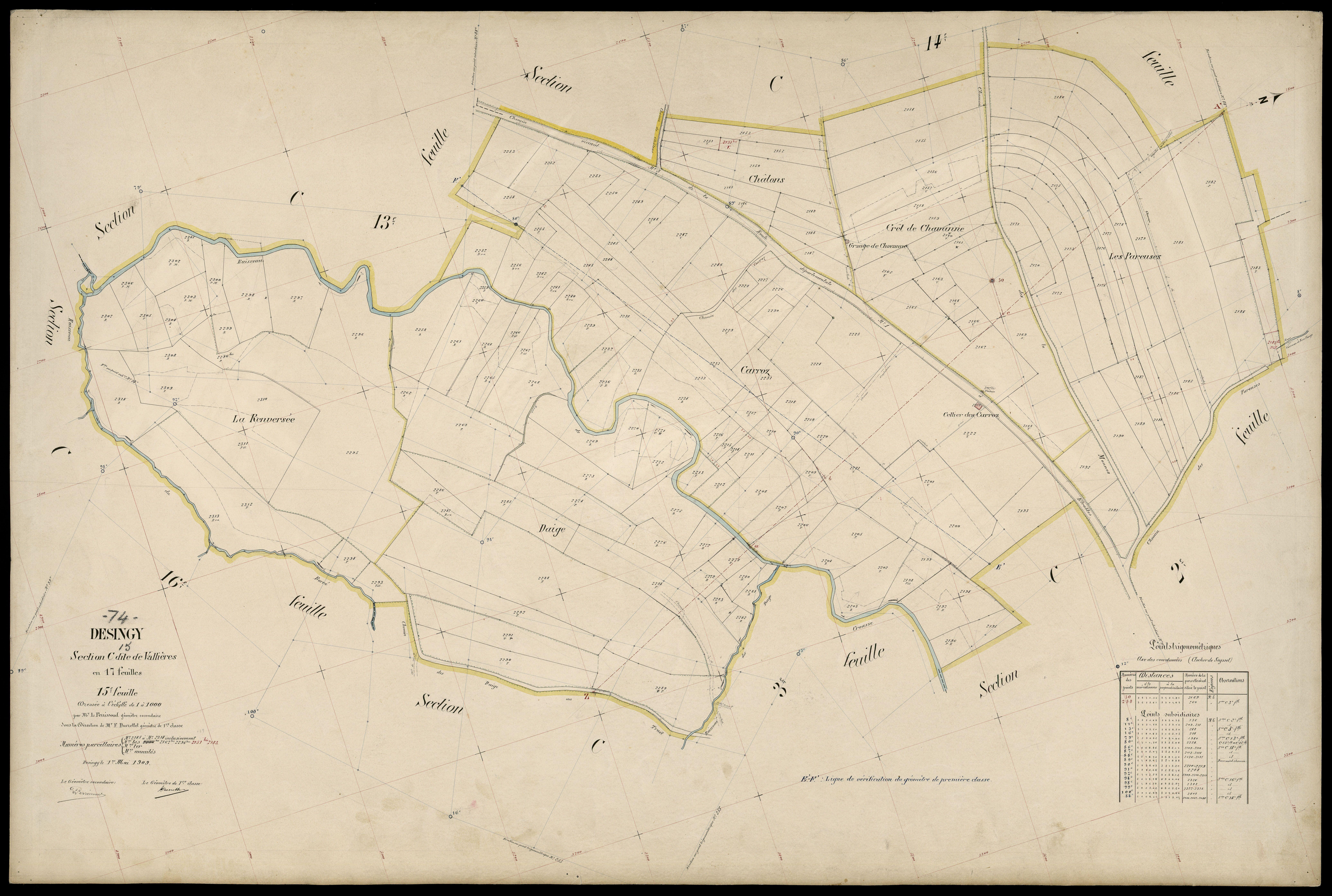 3 P 3 4174 - Feuille n° 16, parcelles n° 231 à 207 - 1er mai 1909