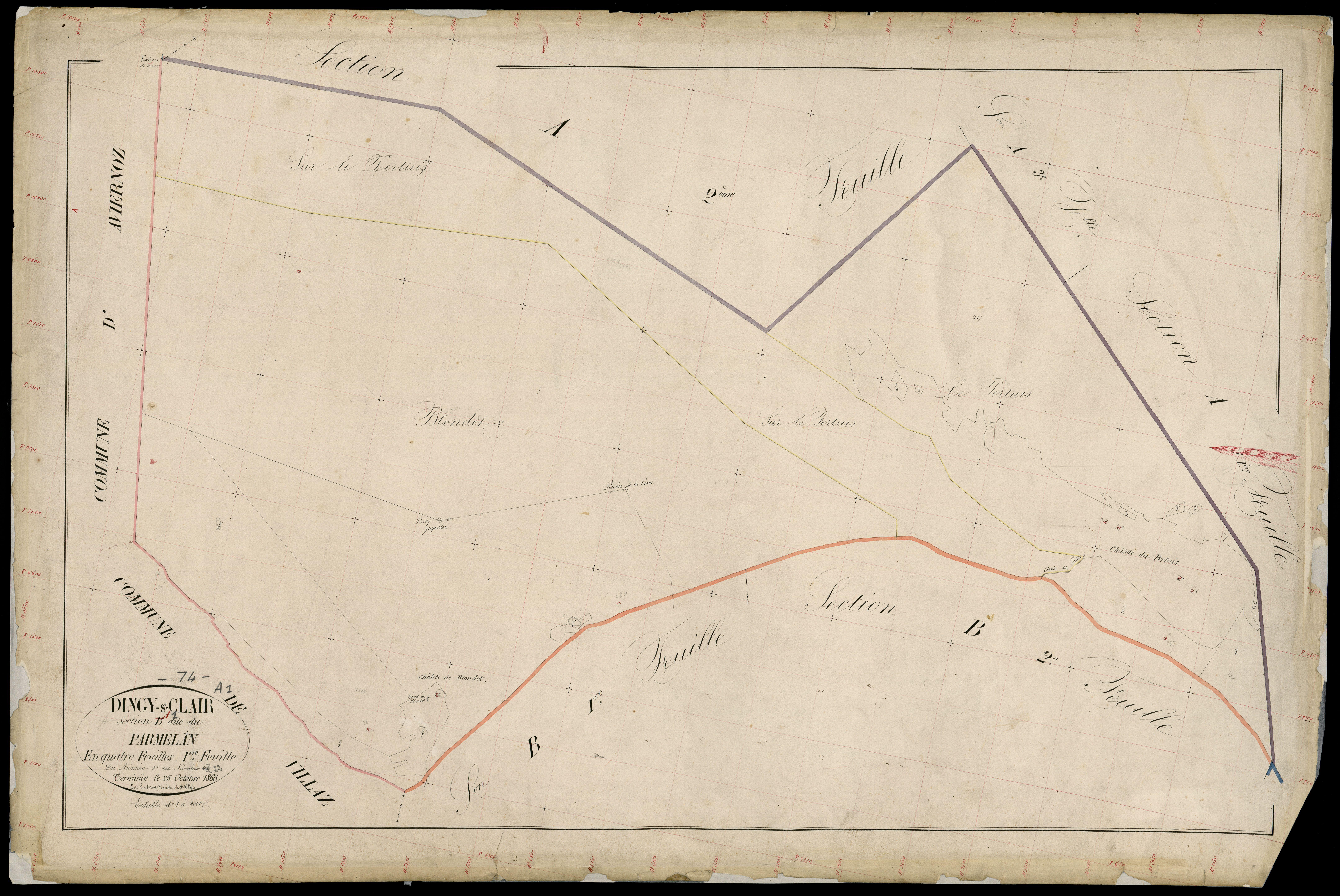 3 P 3 4186 - Feuille n° 2, parcelles n° 23 à 2 - 25 octobre 1866